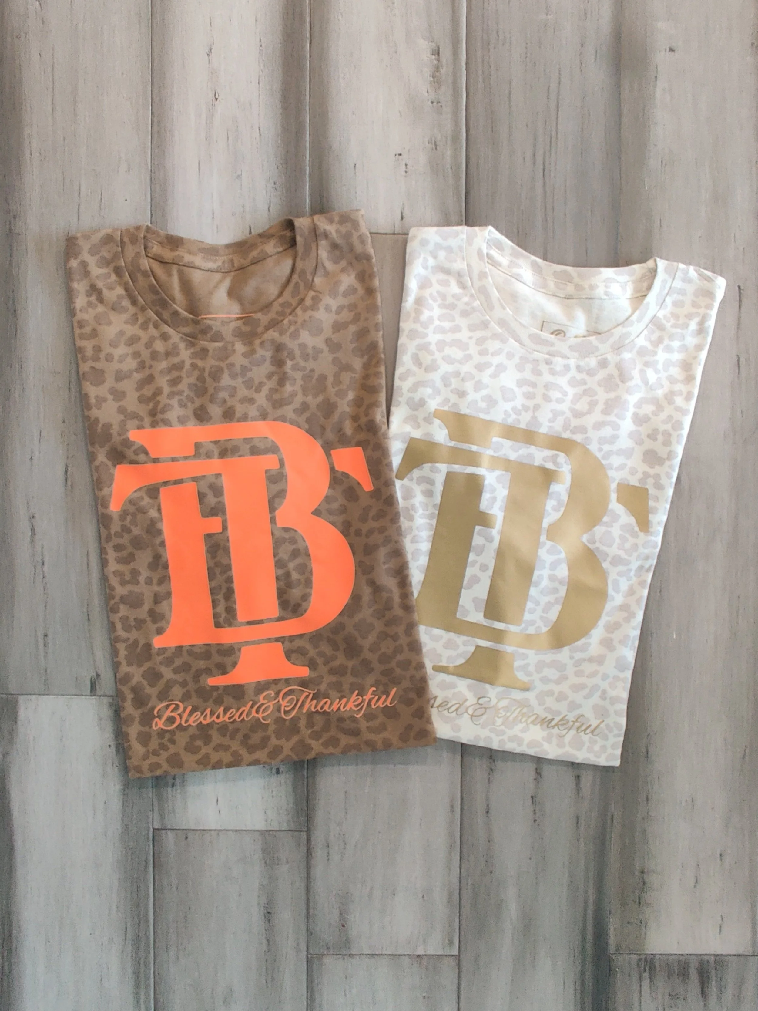 Blessed & Thankful Leopard B&T Monogram T-shirt