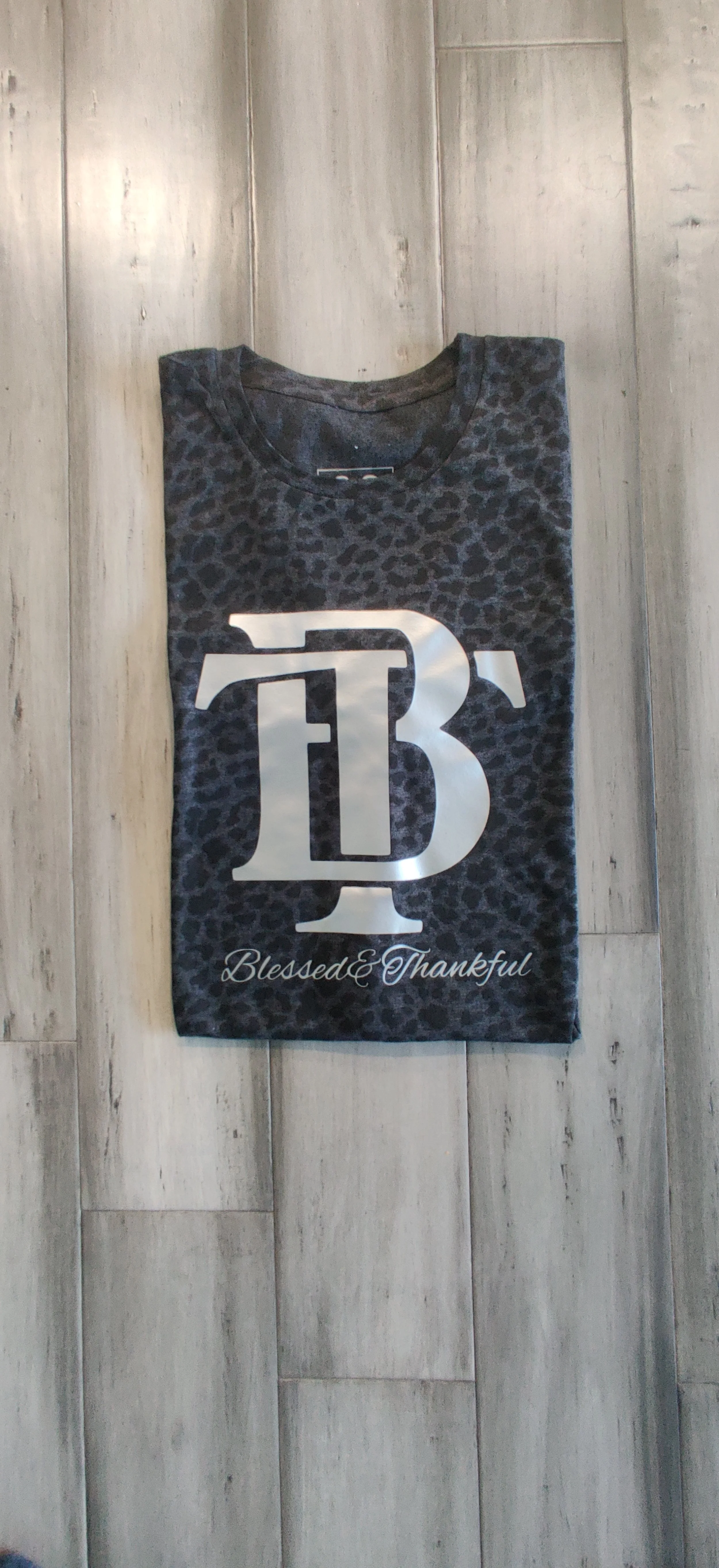 Blessed & Thankful Black Leopard B&T Monogram T-shirt