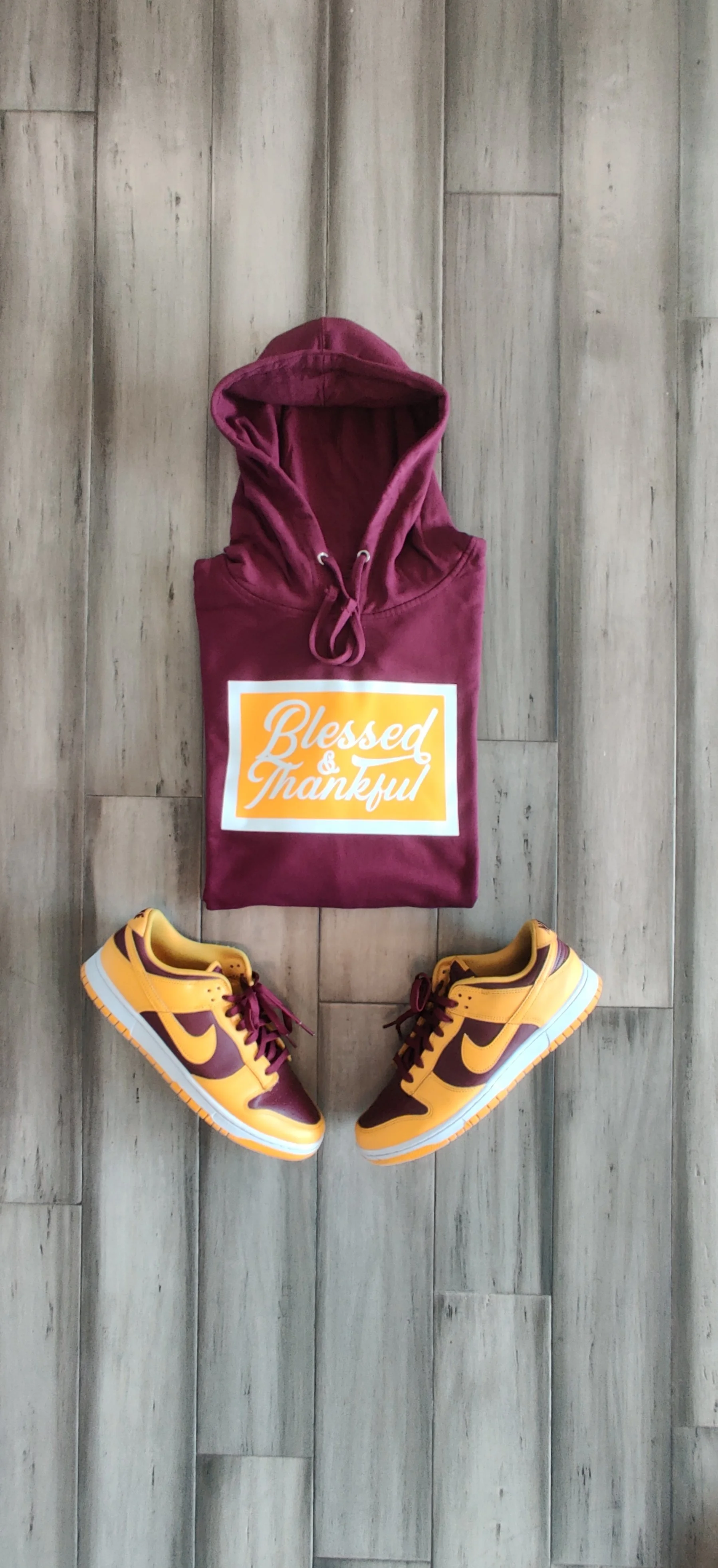 Blessed & Thankful Maroon w/ Athletic Gold Hoodie