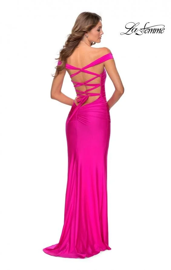 la femme one shoulder jersey gown