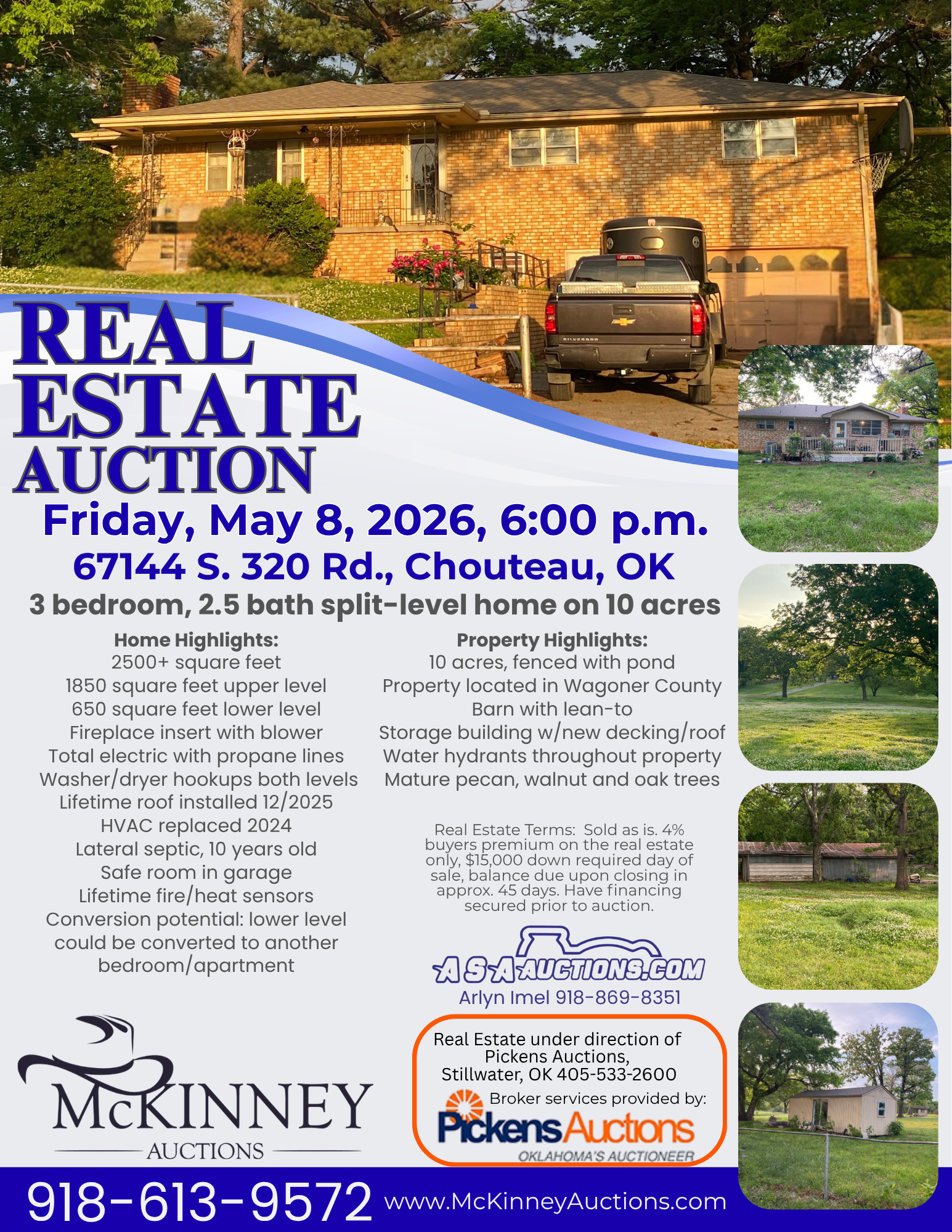 Real Estate Auction, 2500 sq ft home on 10 acres, Chouteau, OK