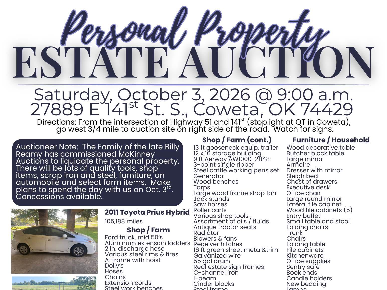 October 3, 2026 Personal Property Estate Auction