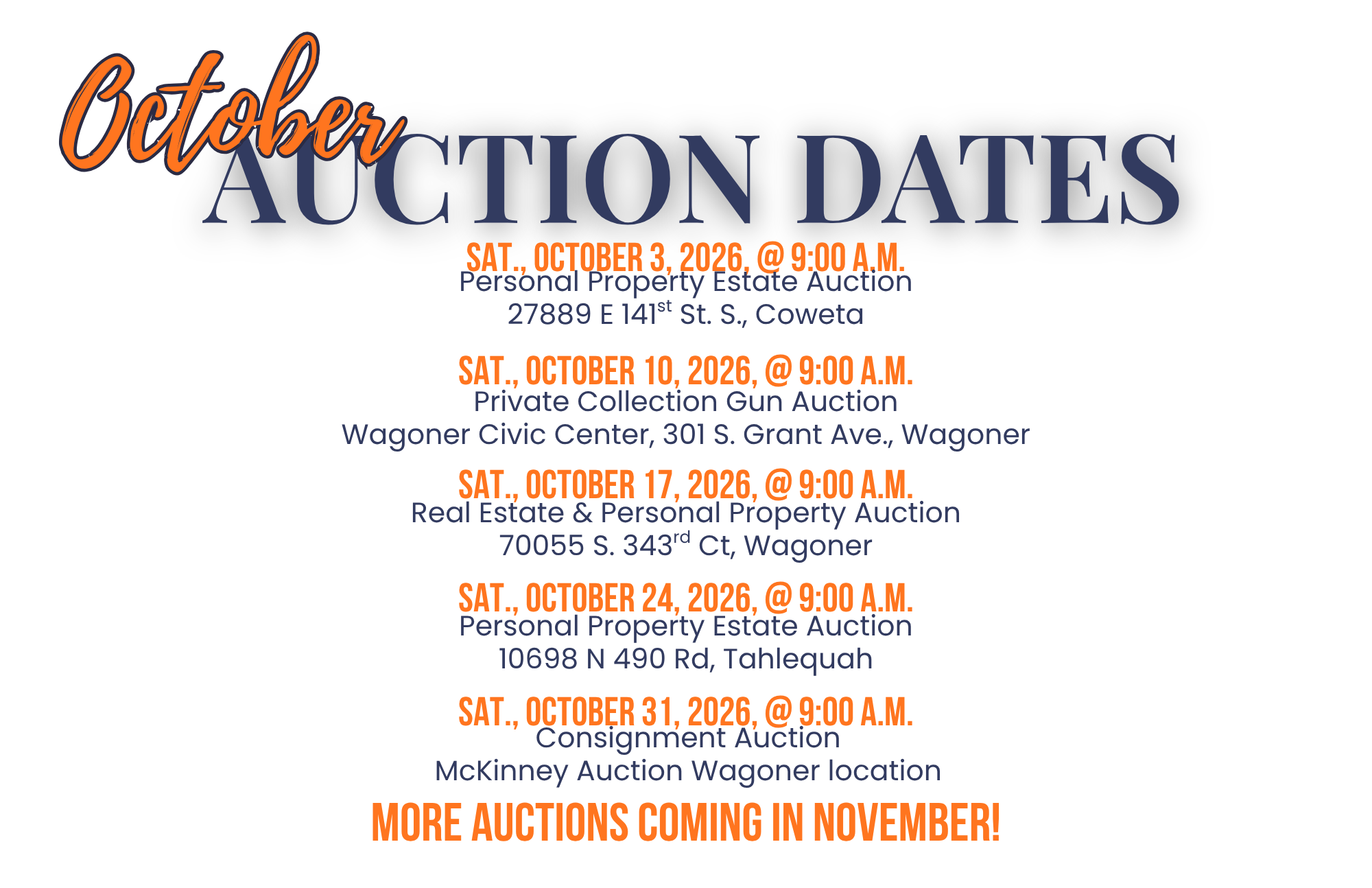 October Auction Dates