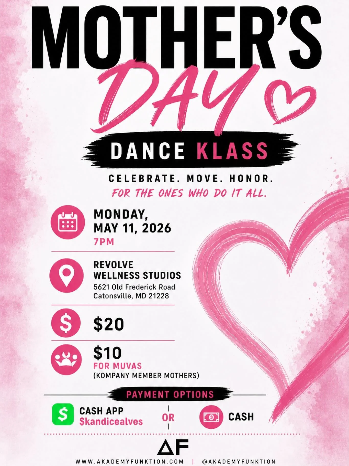 🌸 Moms deserve a moment too. 🌸
Join us for a special Mother&rsquo;s Day Dance Klass filled with movement, laughter, love, and kommunity. Whether you&rsquo;re a muva, mama, bonus mom, auntie, mentor, or mother figure this night is for YOU. 💕✨
Kome 