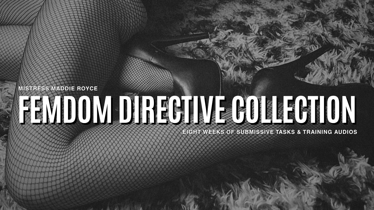 Submissive training and sub conditioning femdom MP3 audio series cover art by Chicago Dominatrix Mistress Maddie Royce