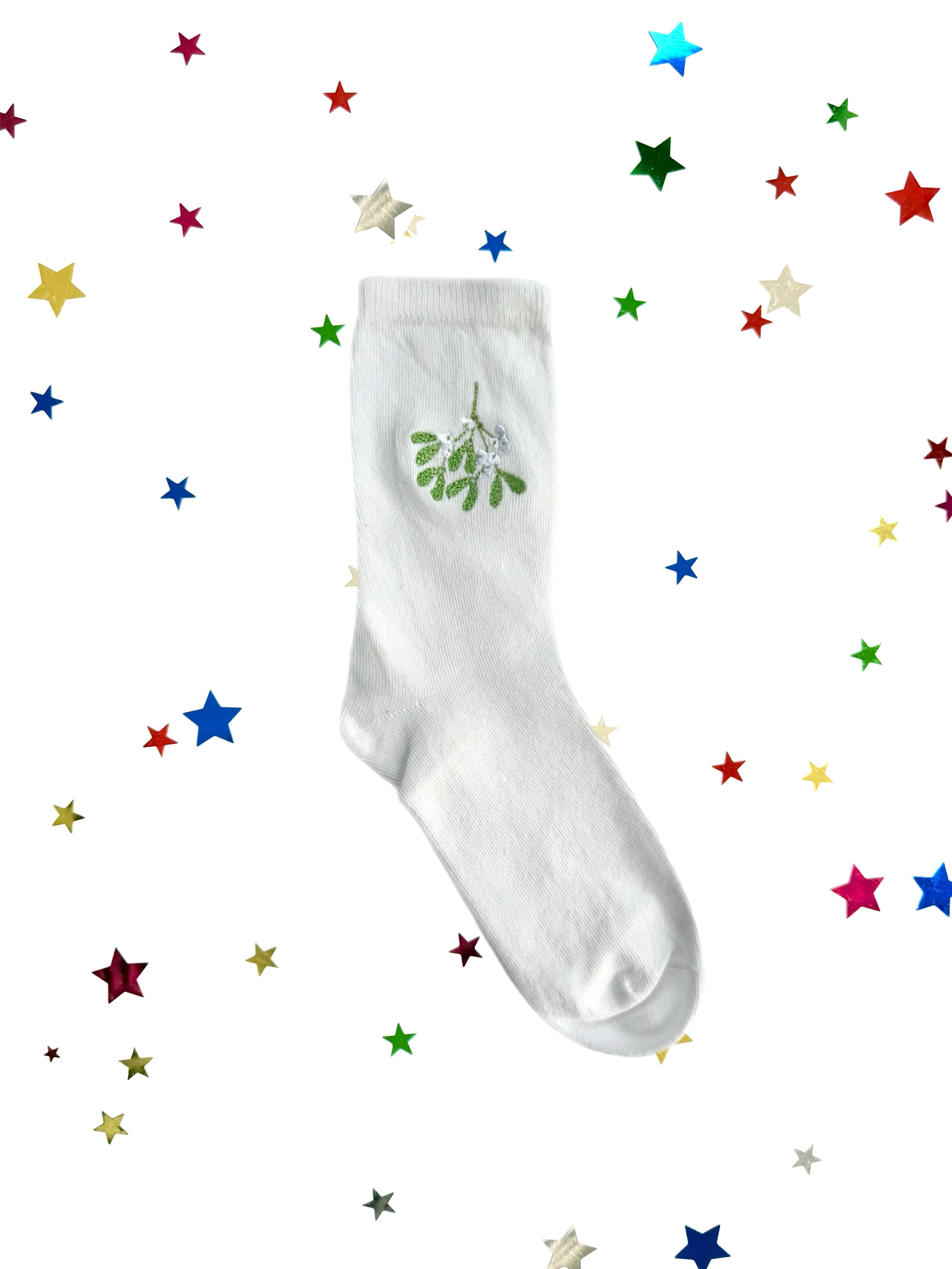 CHRISTMAS MISTLETOE WHITE SOCKS