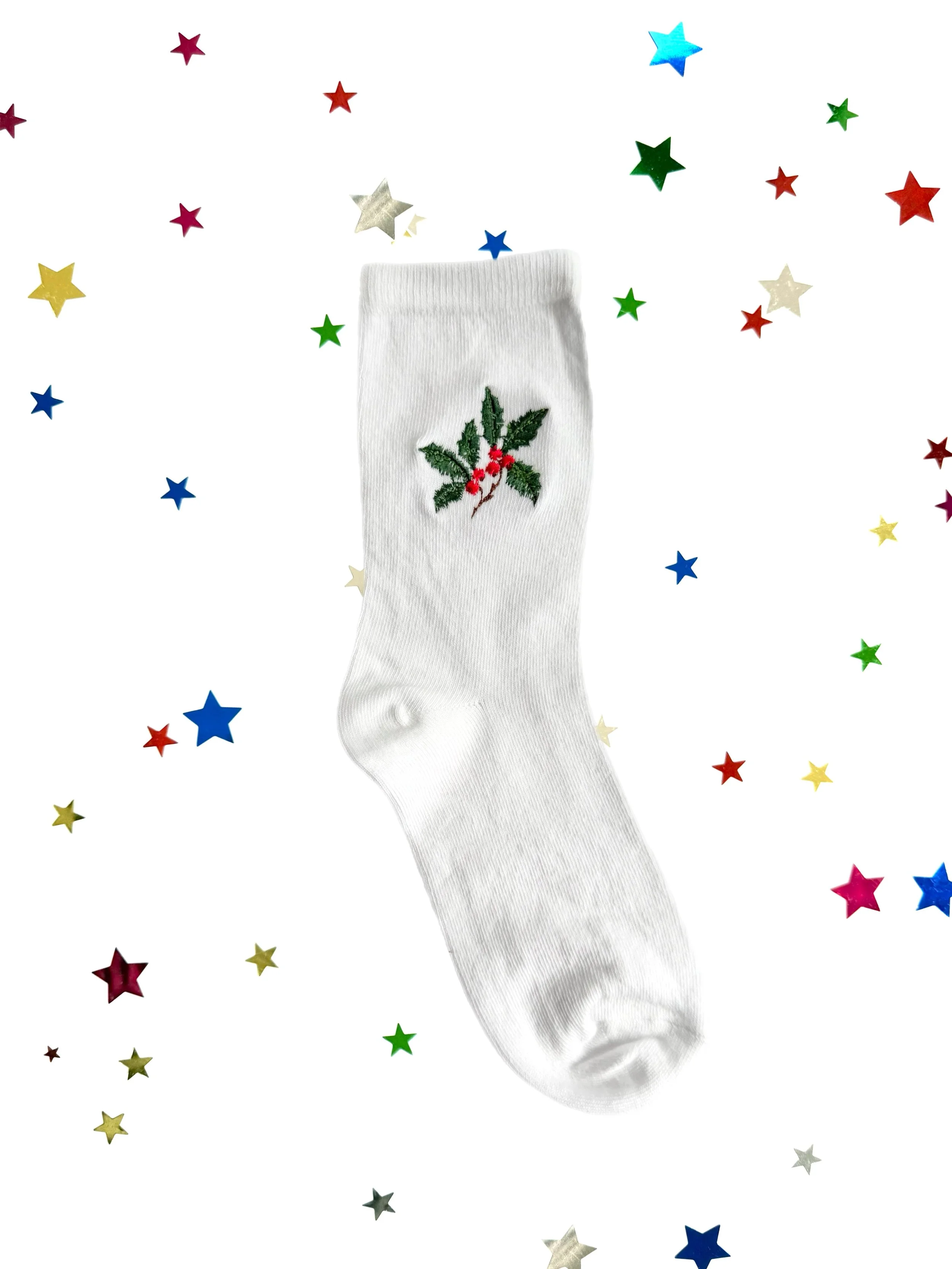 CHRISTMAS HOLLY WHITE SOCKS
