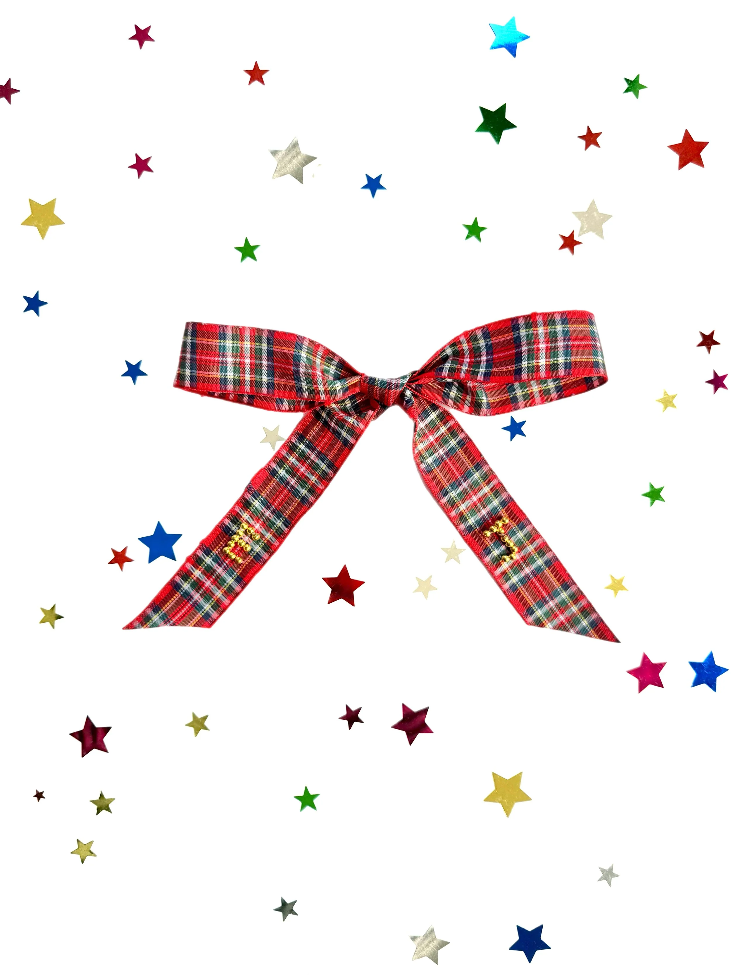 CHRISTMAS TARTAN RIBBON GOLD BEADED INITIAL BOW HAIR CLIP