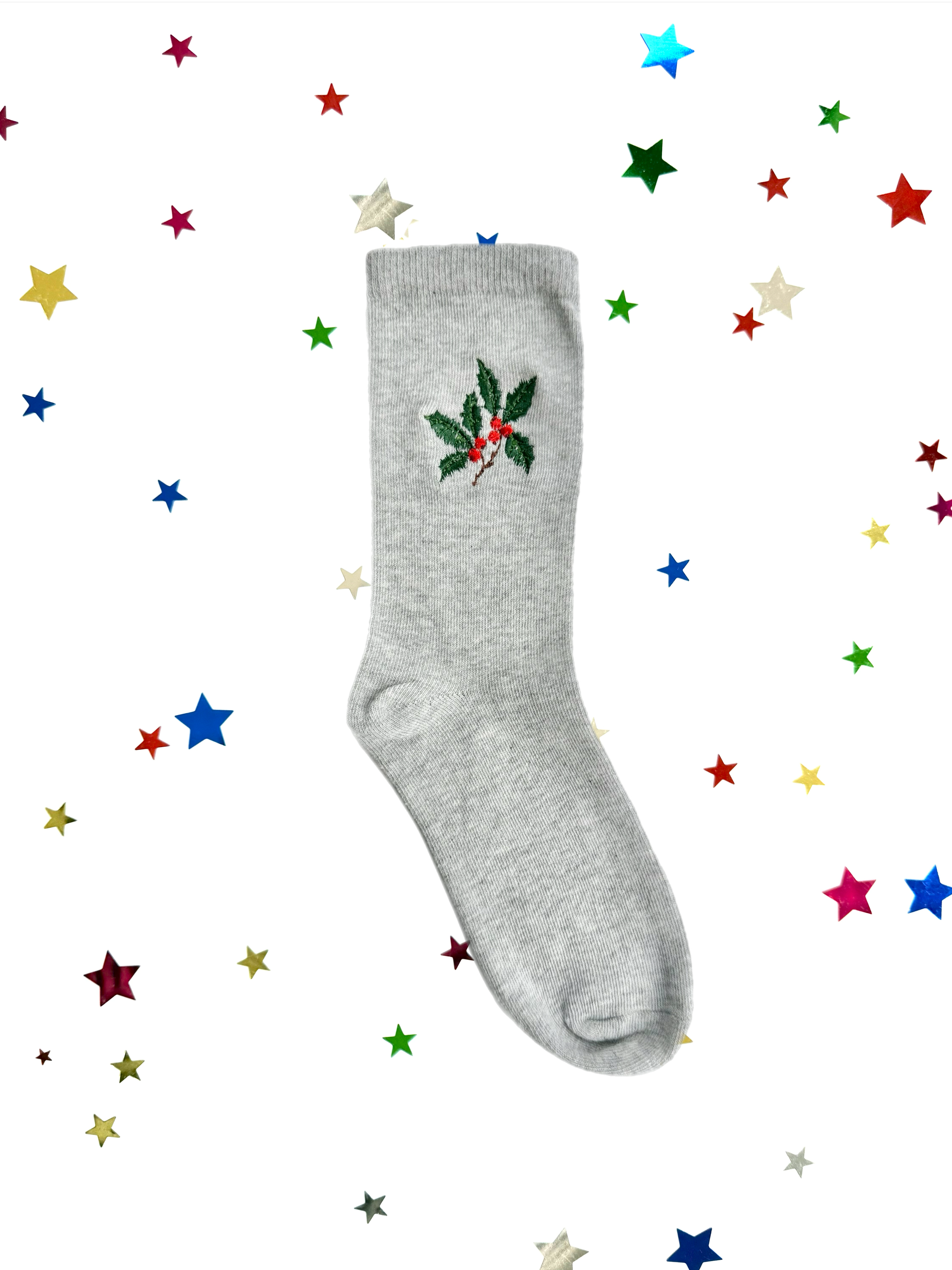 CHRISTMAS HOLLY GREY MARL SOCKS