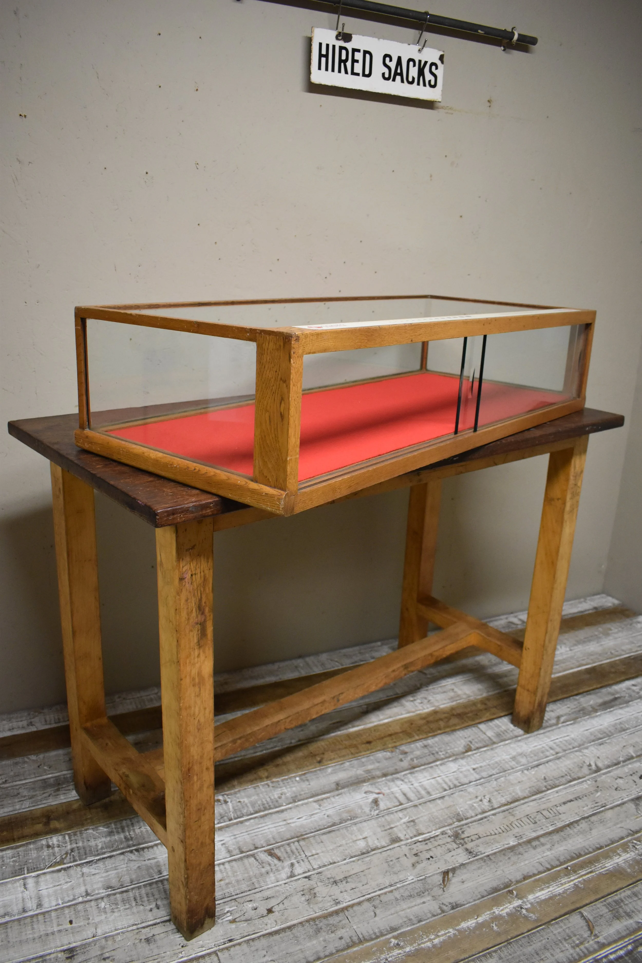 Vintage Oak and Glass Table Top Counter Bijouterie Display Cabinet