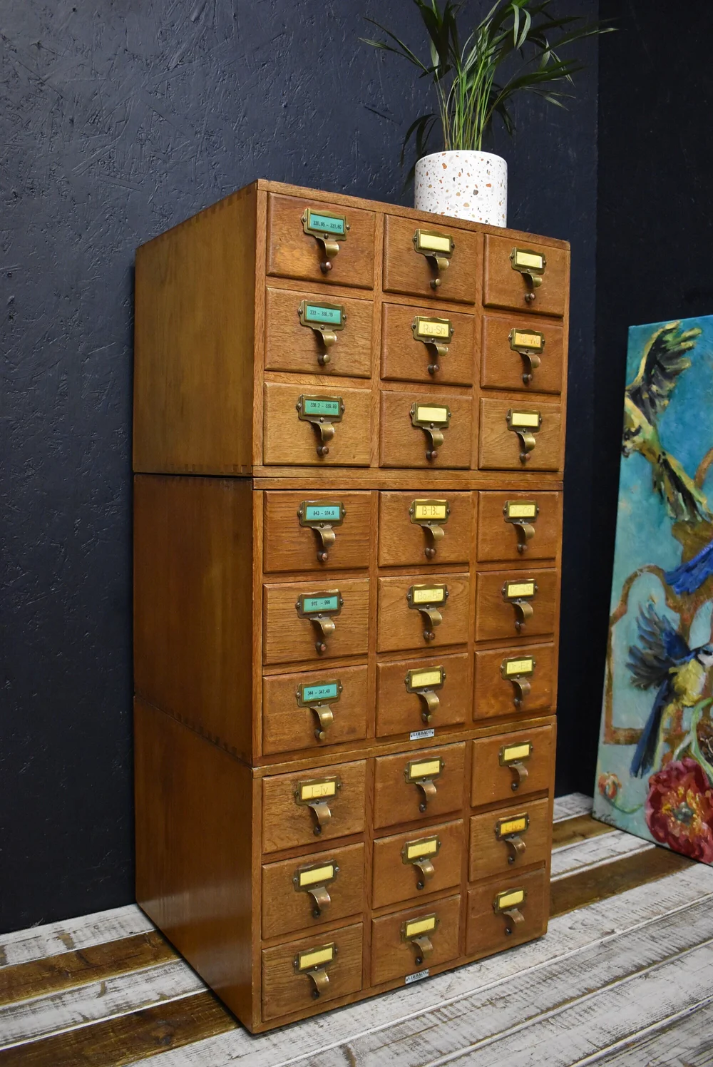 1930s Oak Libraco London Pharmacy Haberdashery Filing Drawers Cabinet —  Lebove