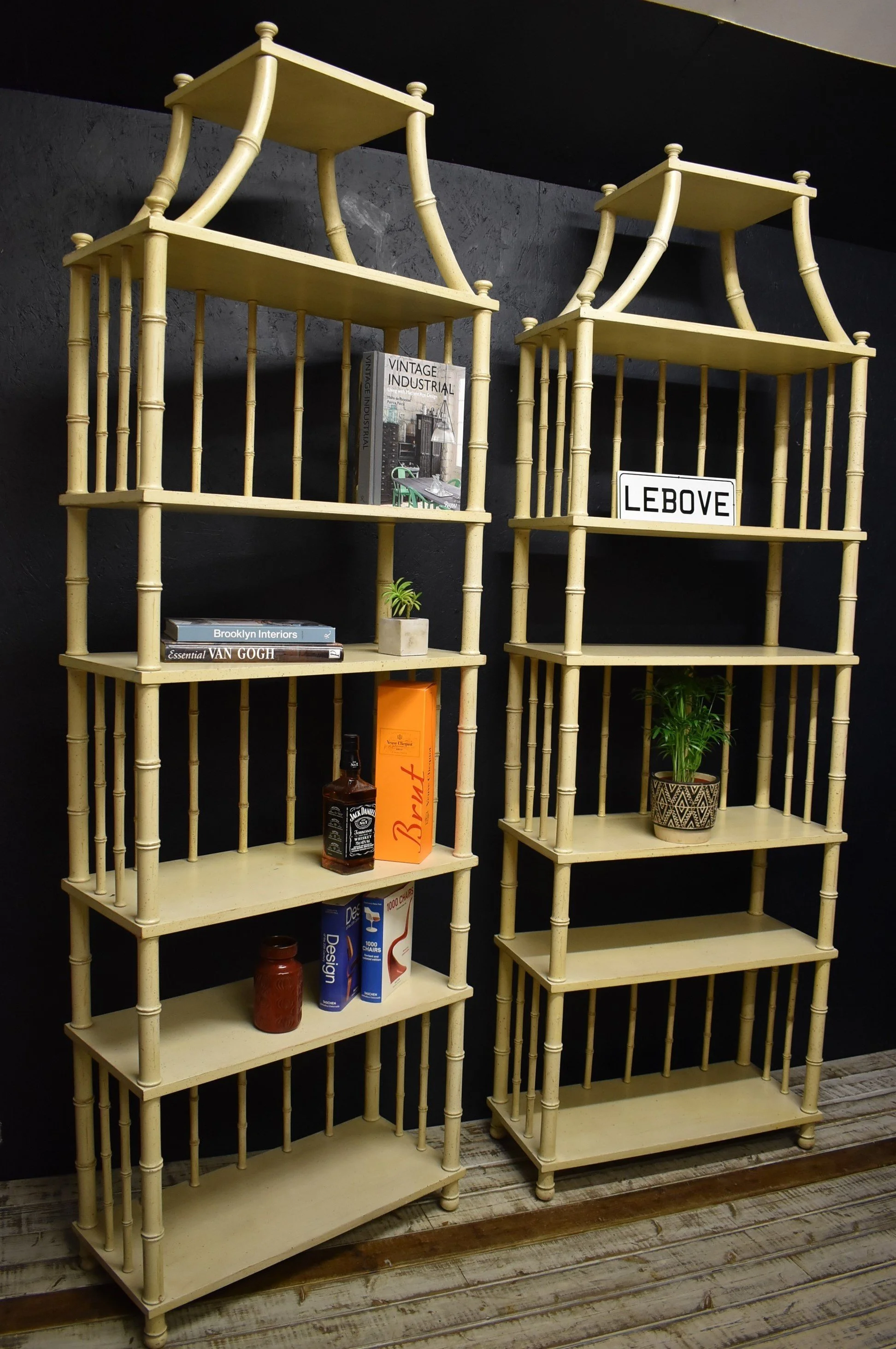 Pair Of Mid Century Faux Bamboo Display Bookcase Shelves - Etagere