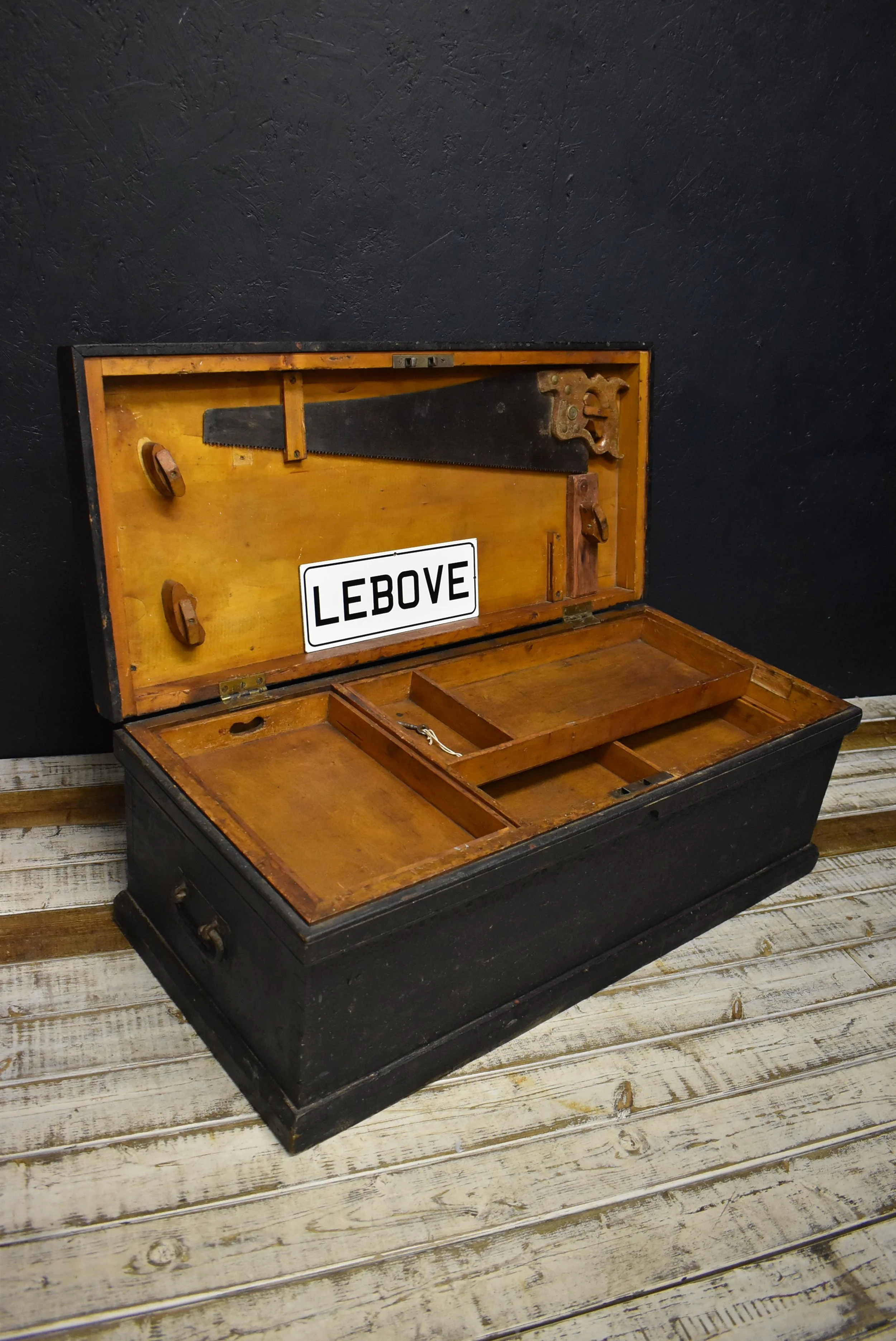 Antique Pine Tool Chest- Travel Trunk with Key