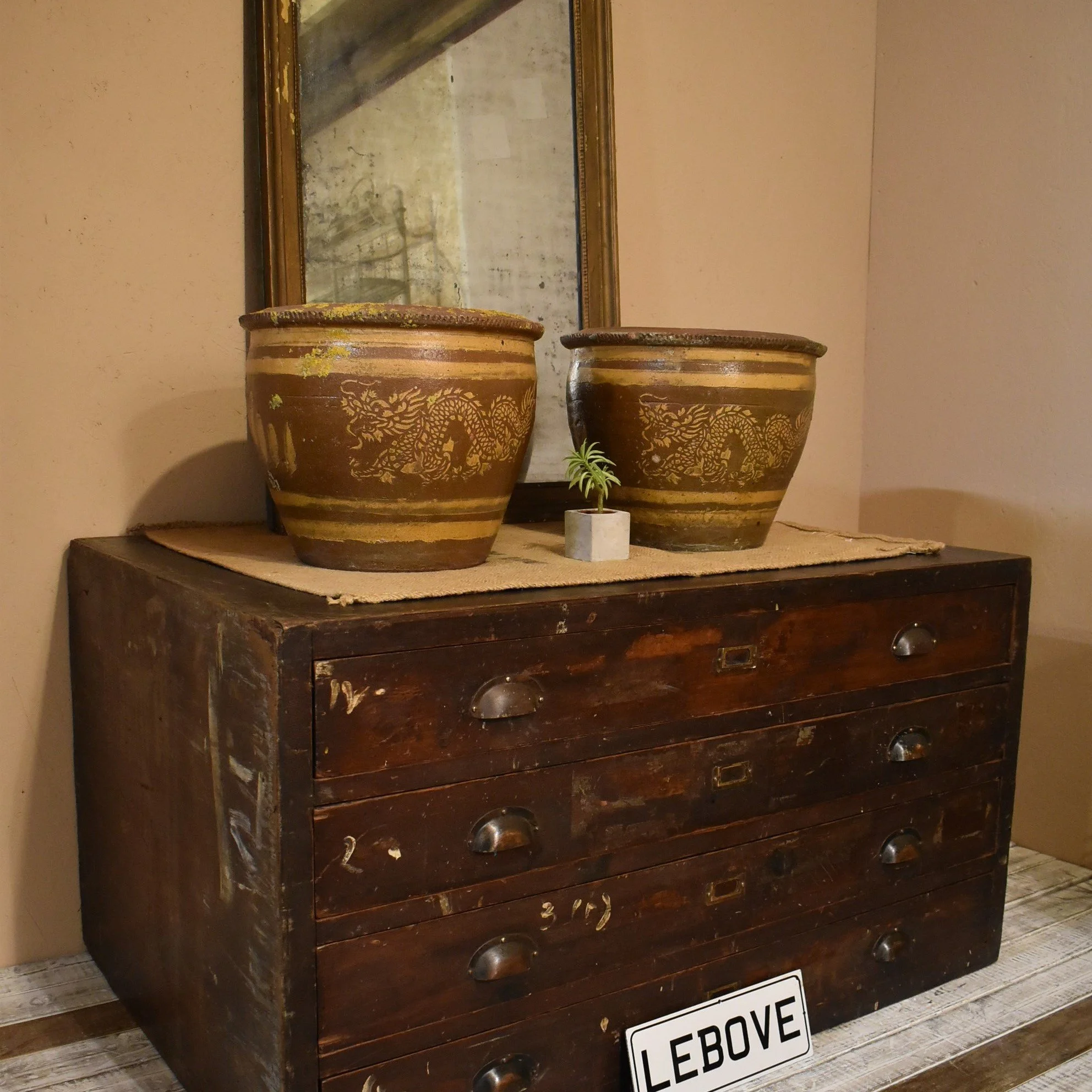 Vintage Pair of Large Chinese Glazed Terracotta Planter - Pots