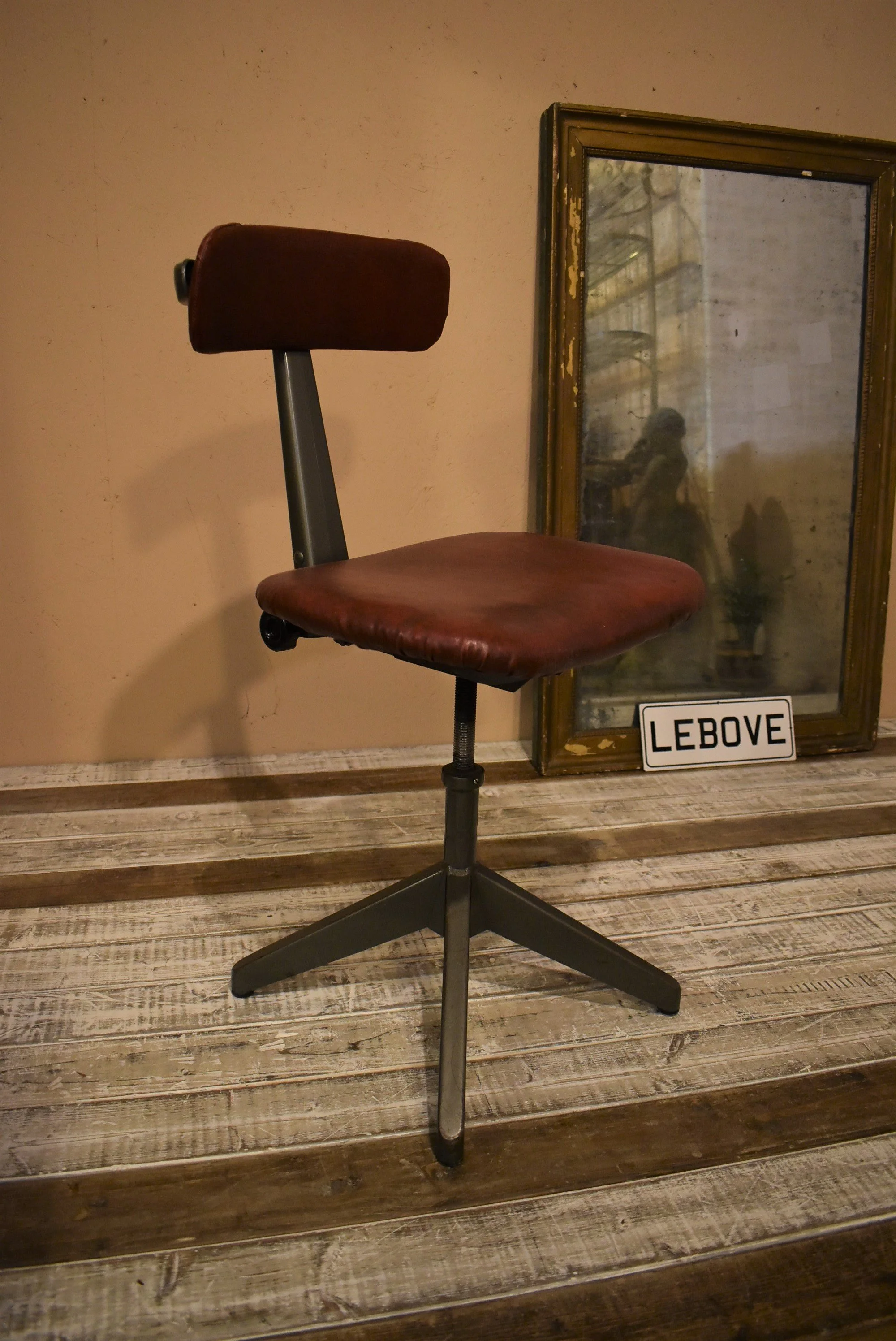 Vintage Industrial Machinists Factory Chair - Mid Century Leabank Office Chair