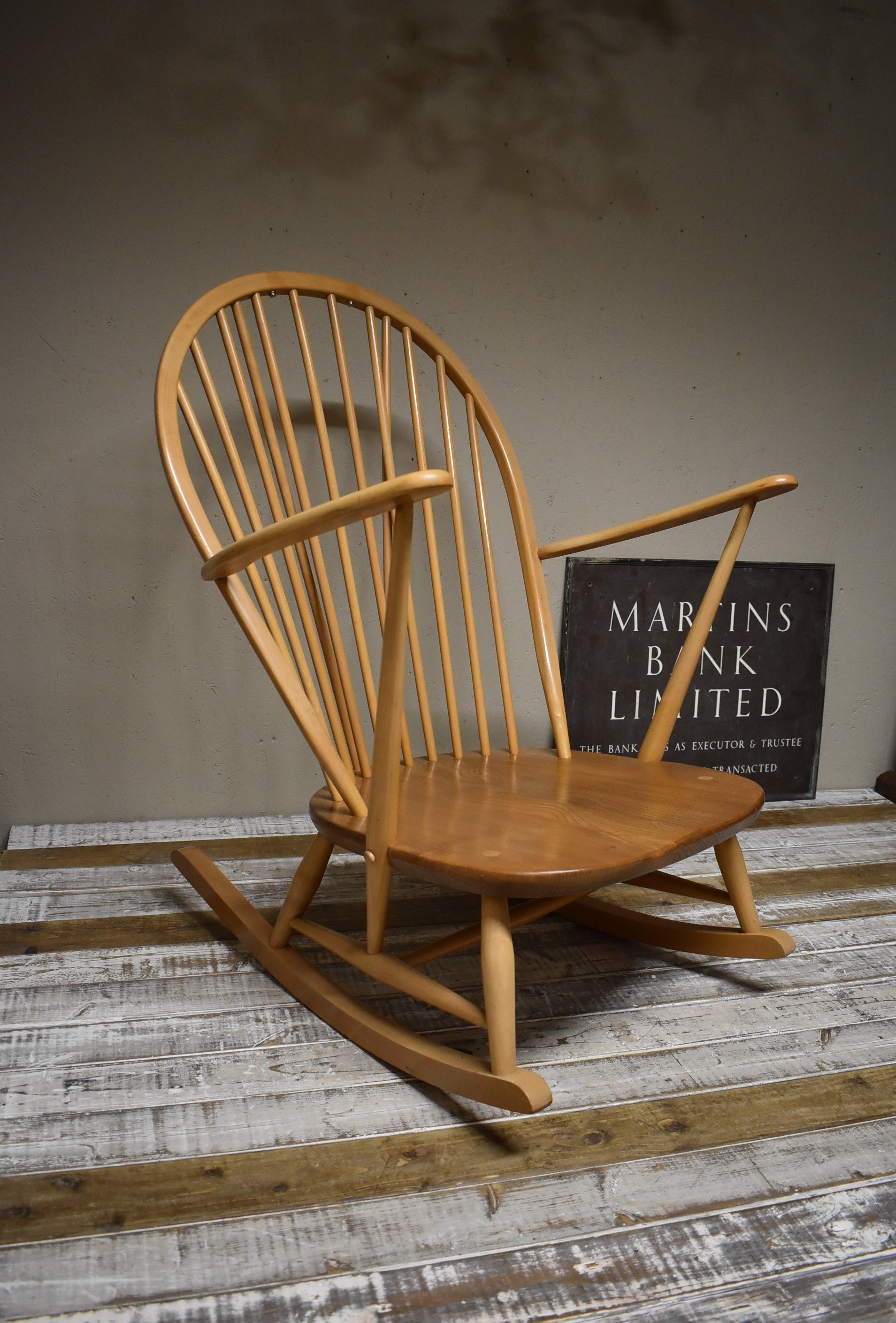 Ercol Blonde Grandfather Rocking Chair - Midcentury Model 315