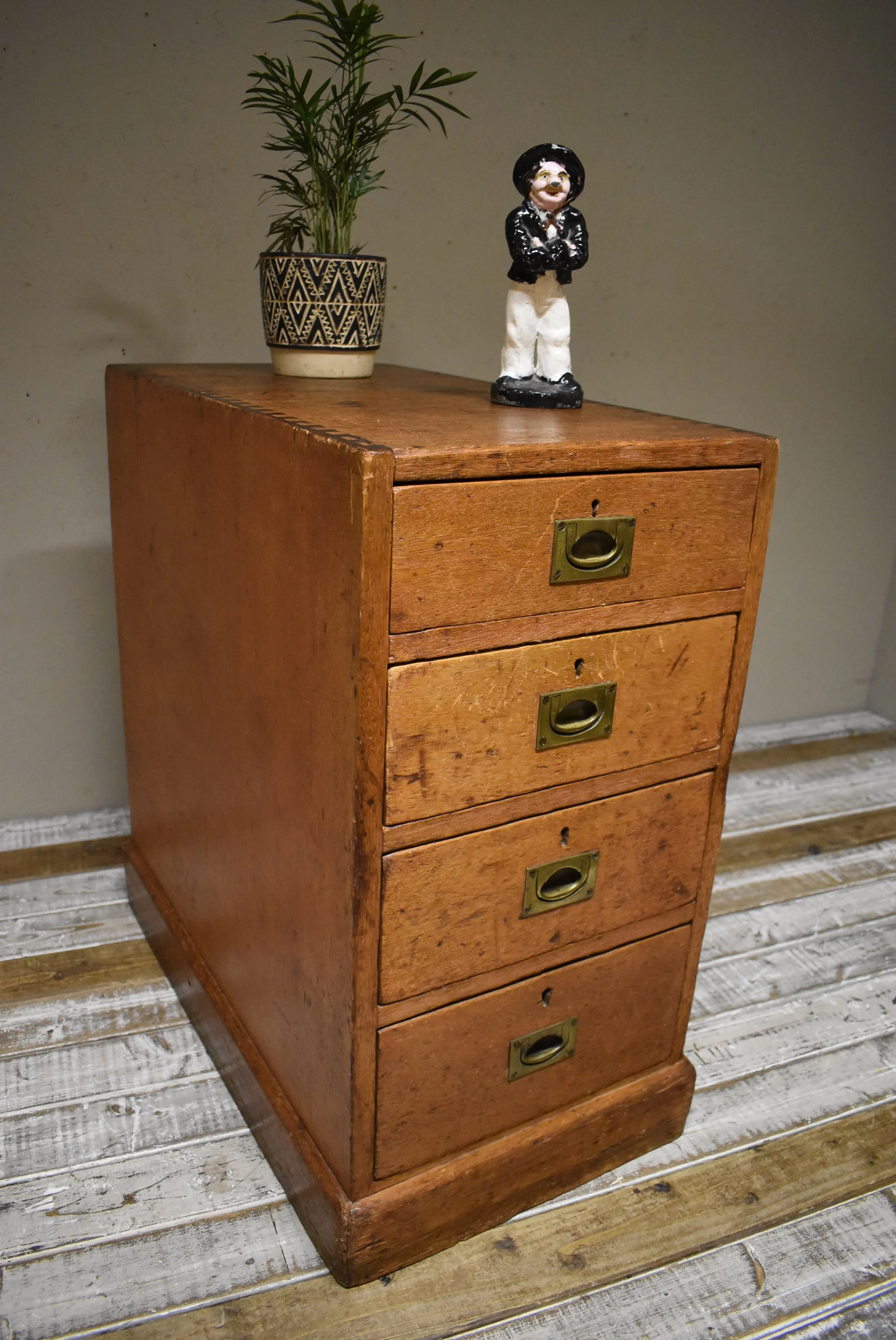 Vintage Oak Campaign Chest of Drawers