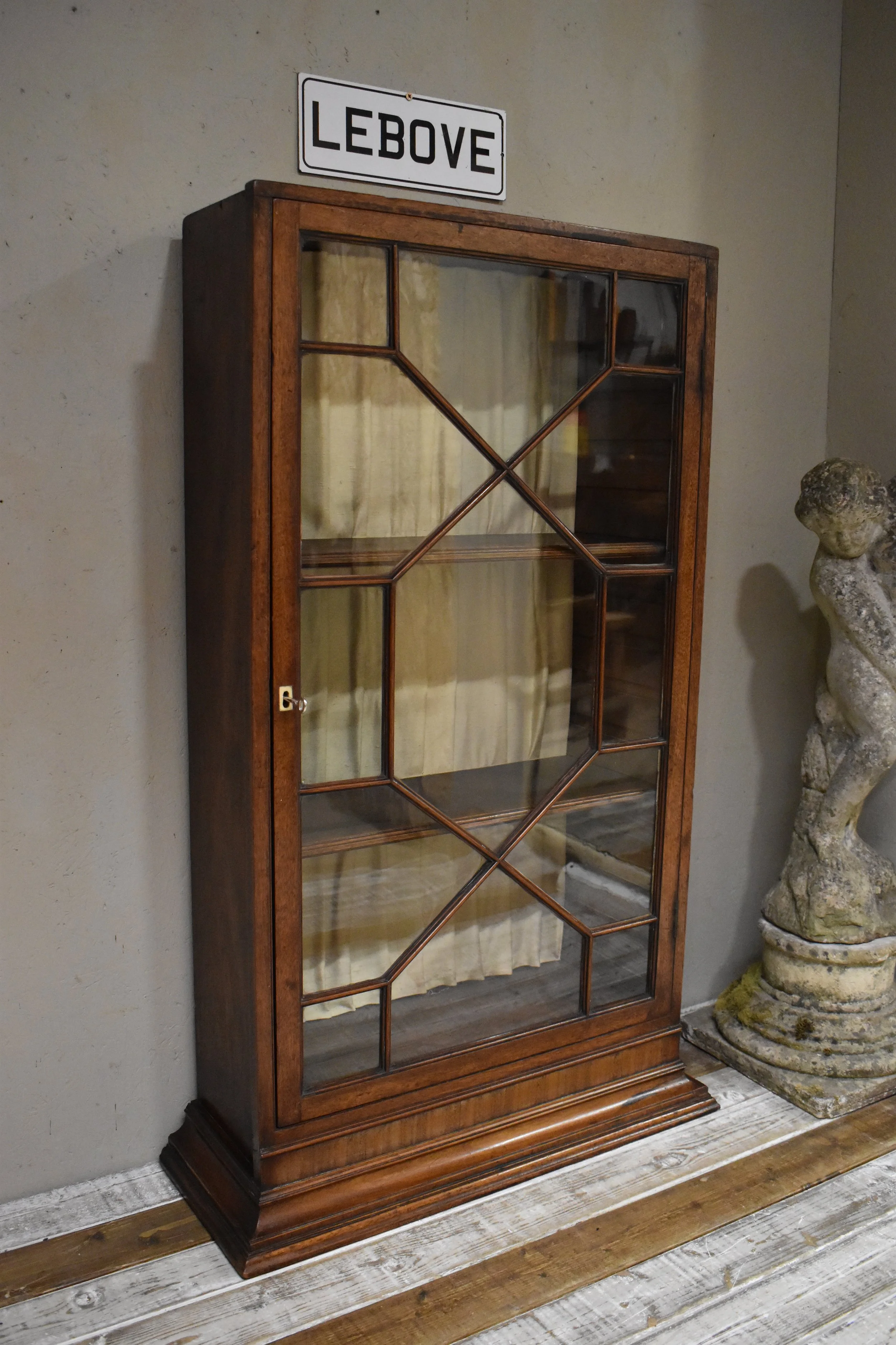Antique 19th Century Astragal Bookcase Cabinet With Key
