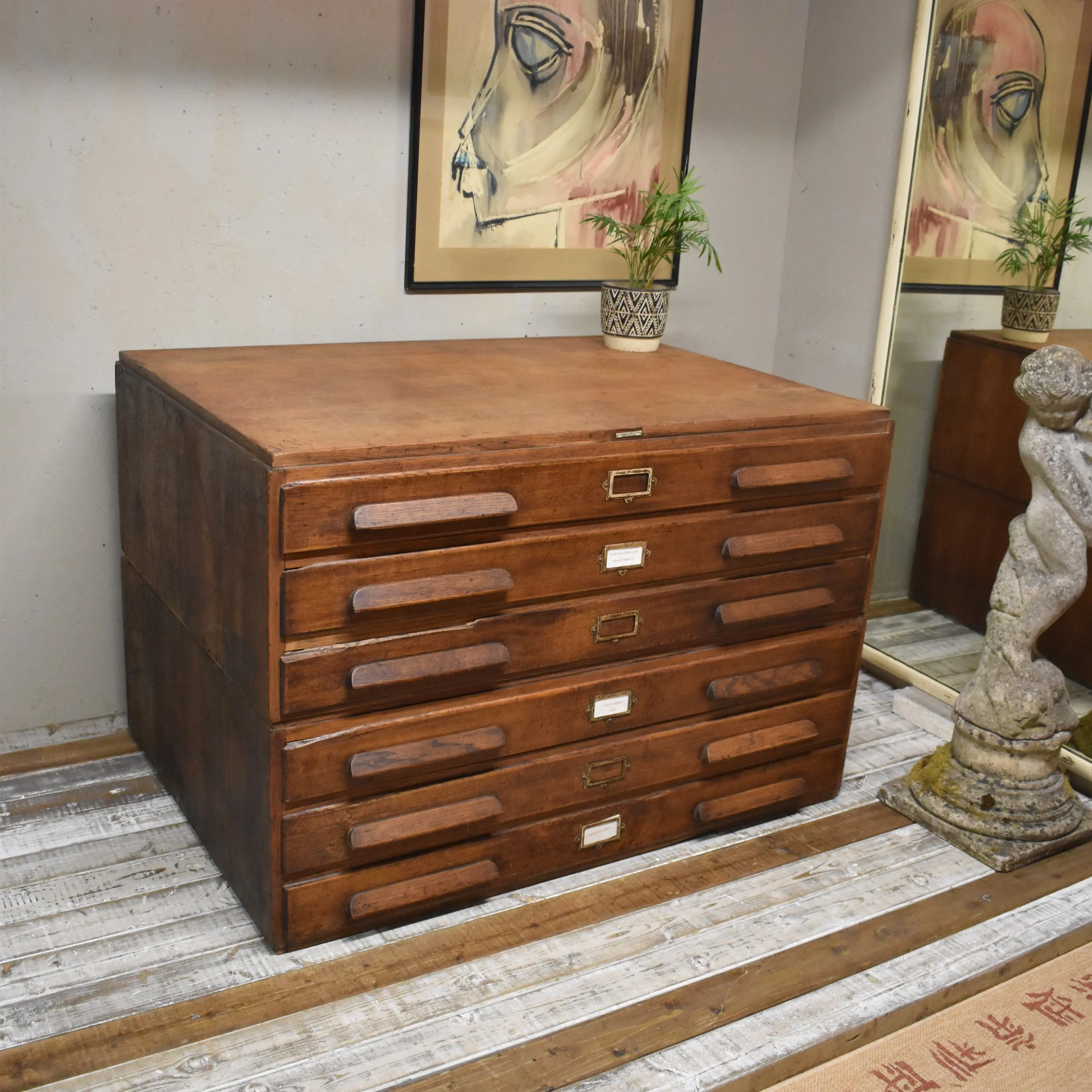 Vintage Oak Architects Plans Maps Chest of Drawers