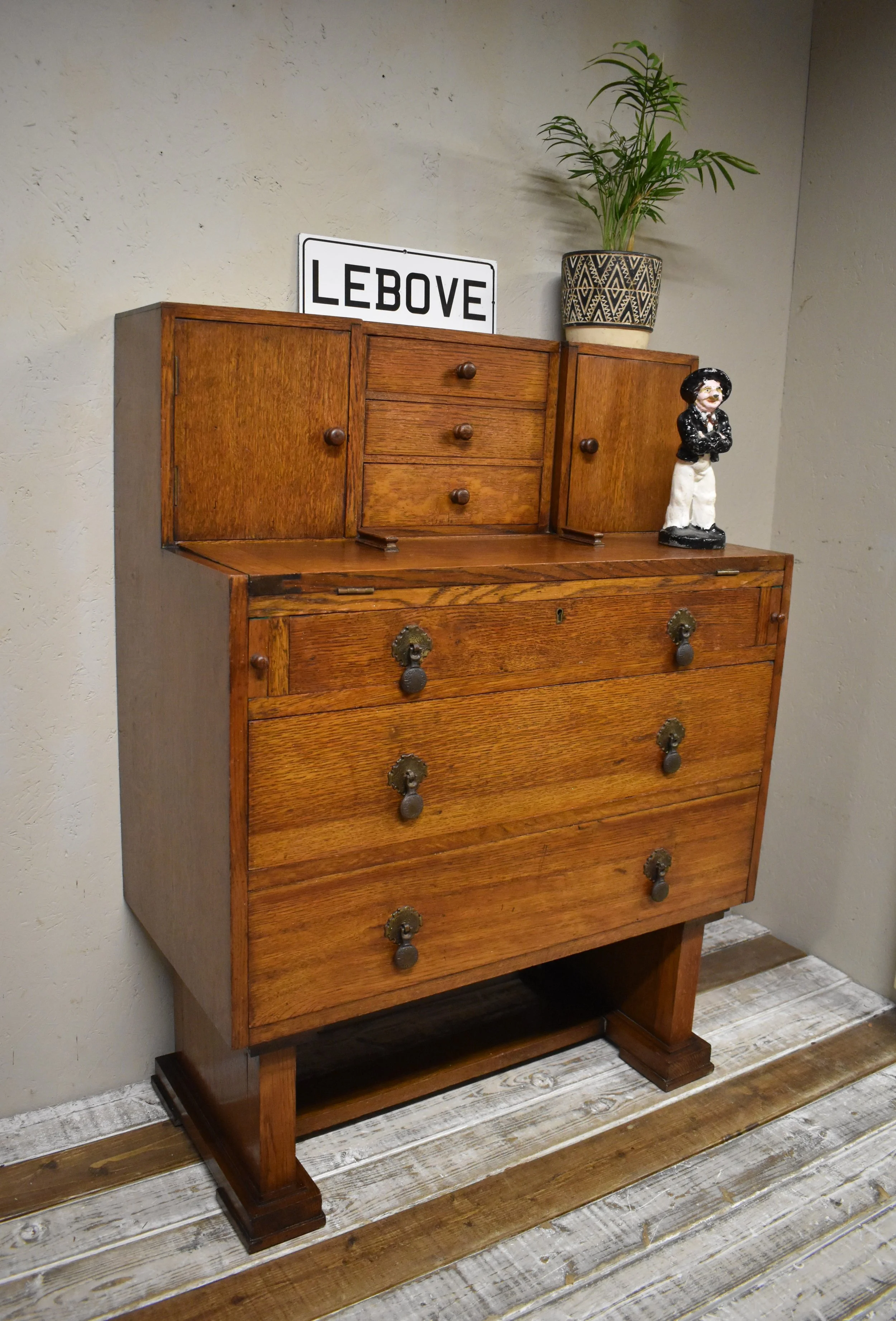 Art Deco Oak Chest of Drawers - Escritoire Writing Desk