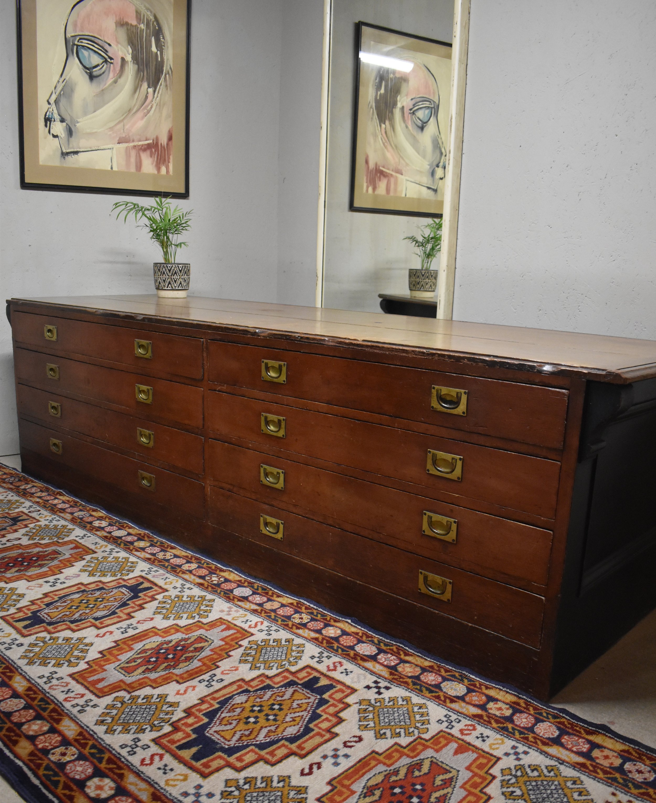 Antique Shop Counter - Haberdashery Plans Chest - Drapers Table - Kitchen Island