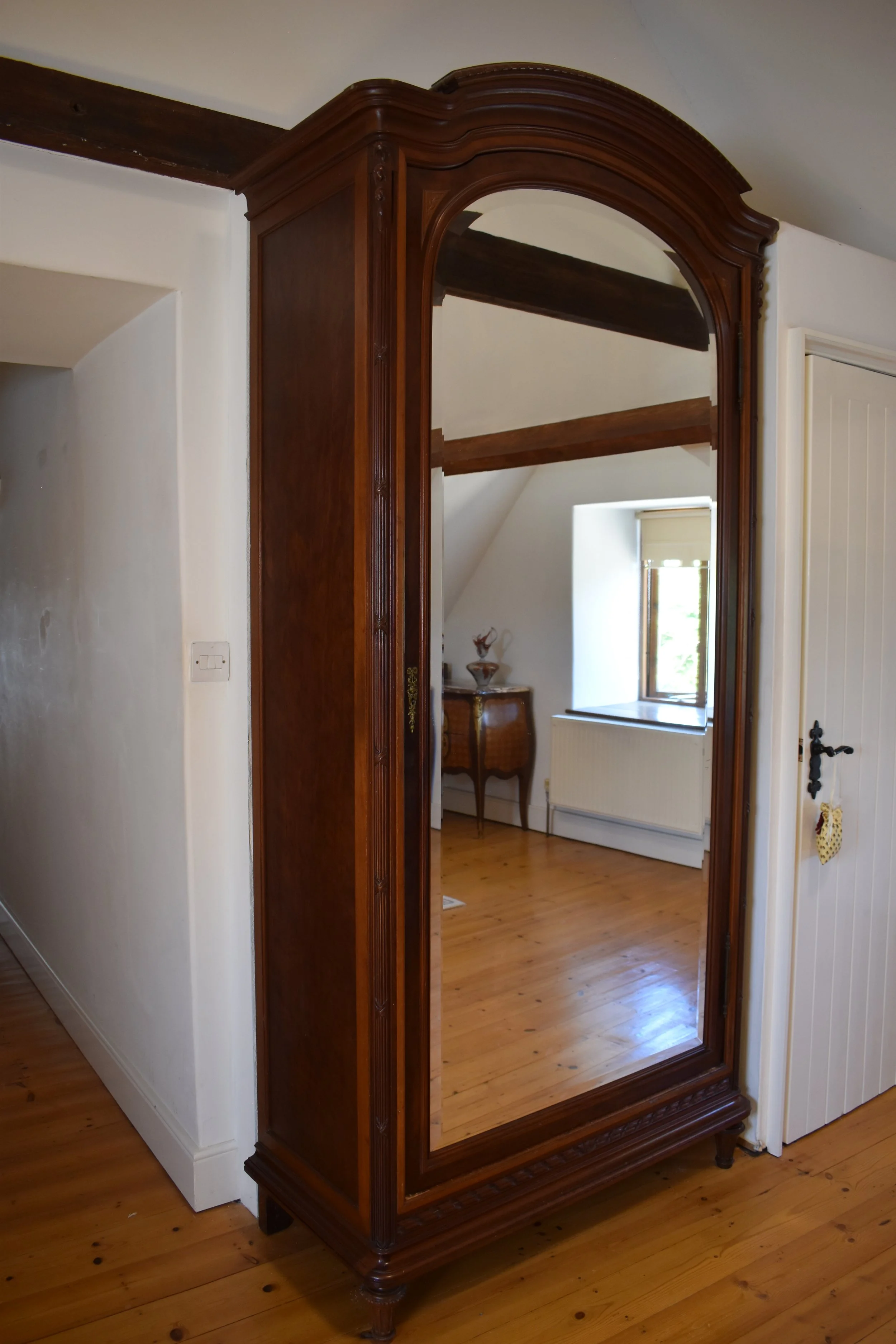 Antique French Cuban Mahogany Armoire Wardrobe - Linen Press