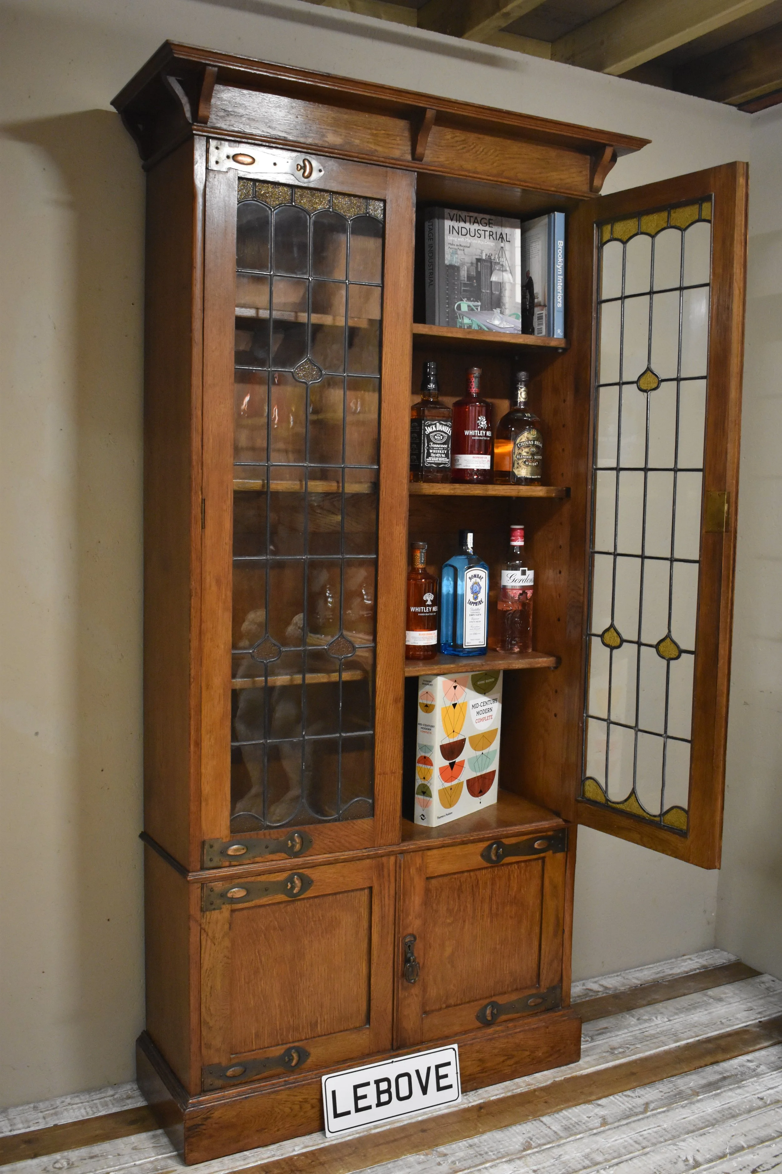 Arts & Crafts Oak Library Bookcase Cabinet