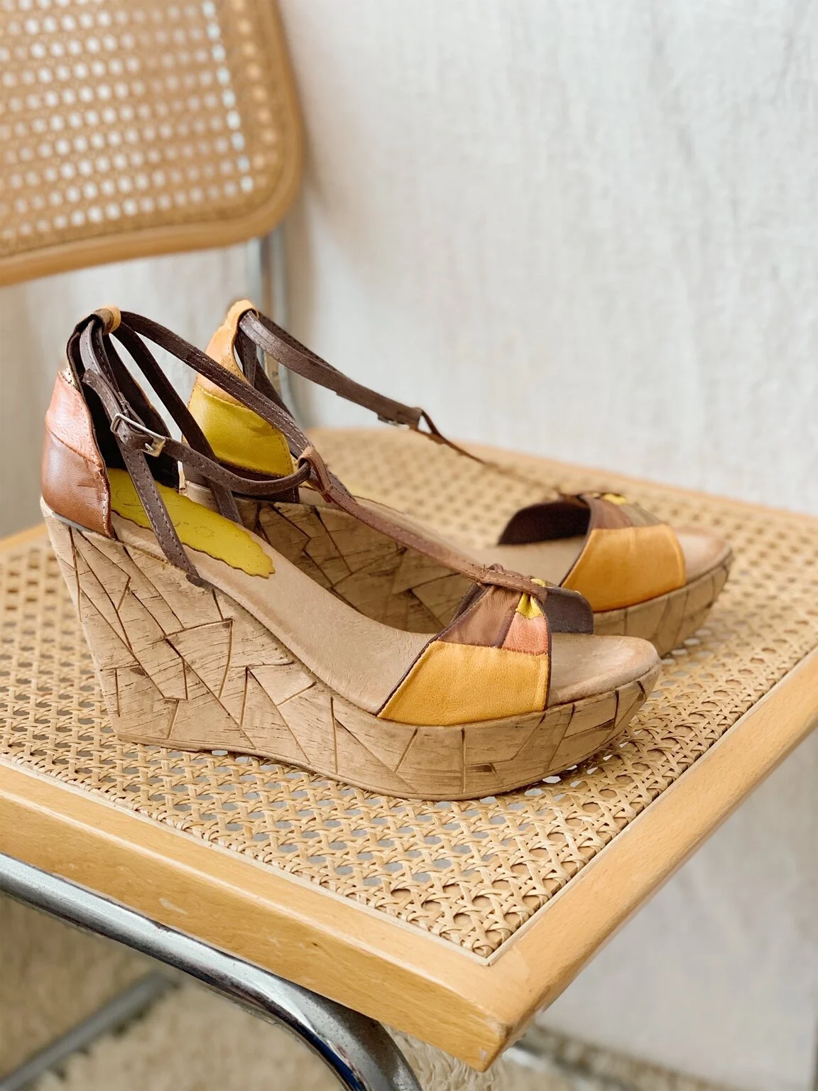 70s Spanish Patchwork Leather Platform Wedge 