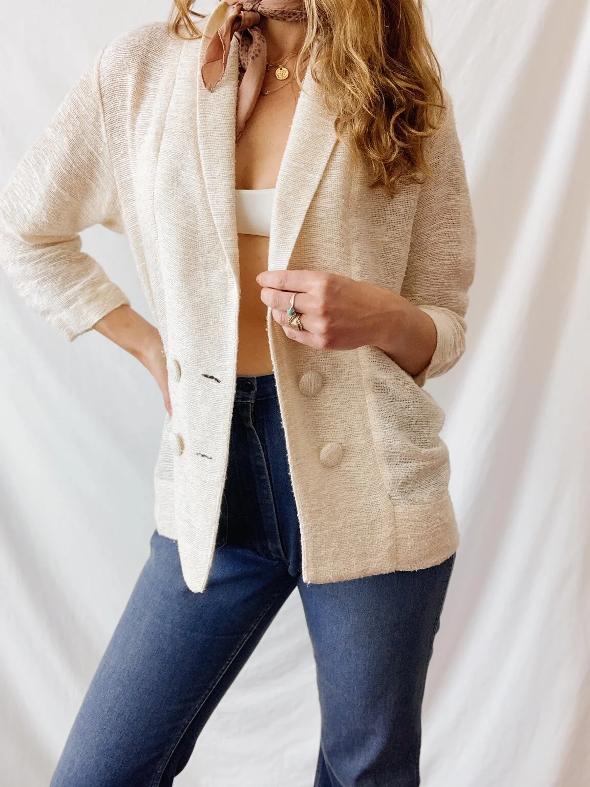 Double Breasted Metallic Threaded Woven Blazer