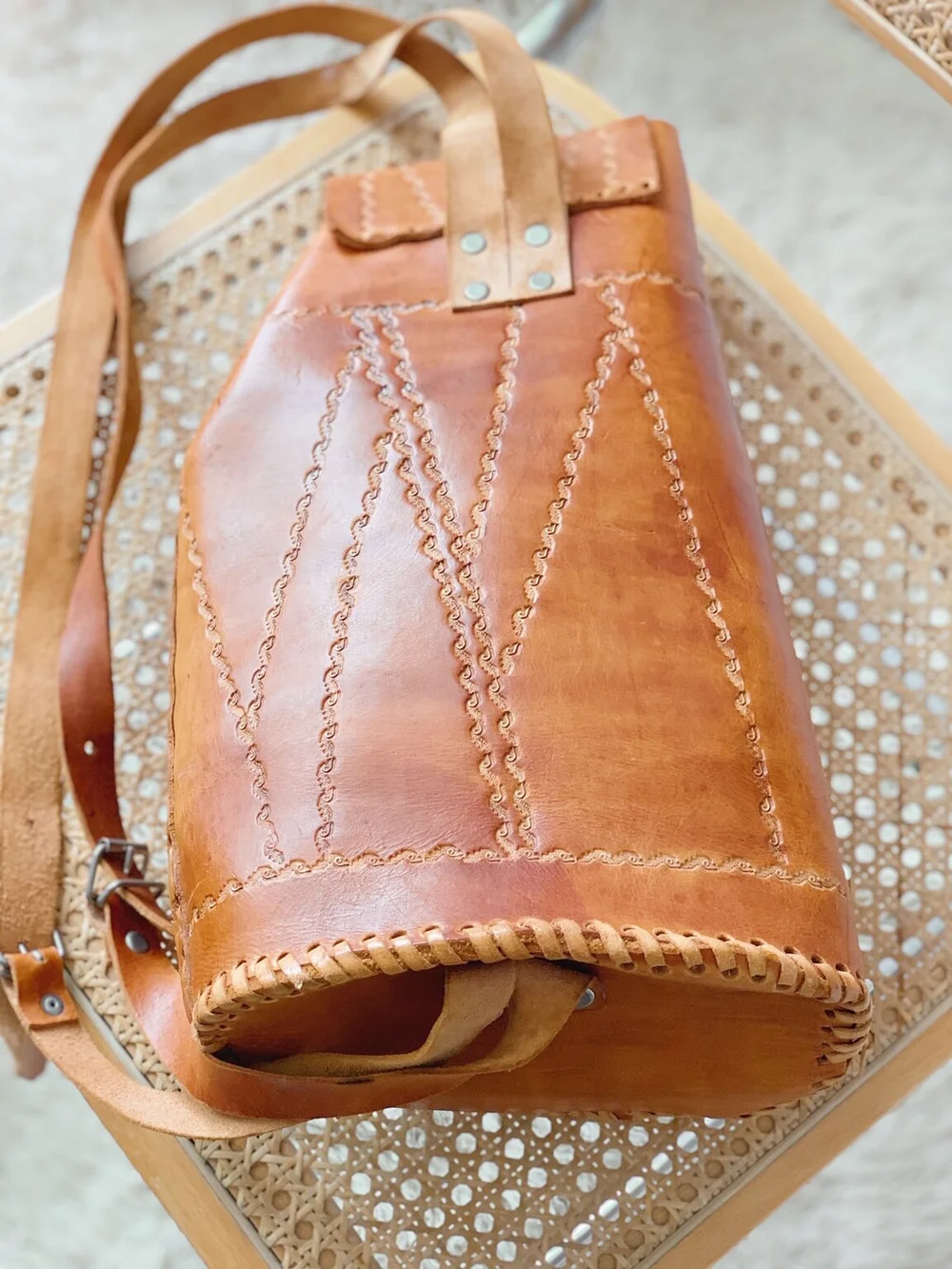 70s Tooled Leather Backpack  Schipper Vintage