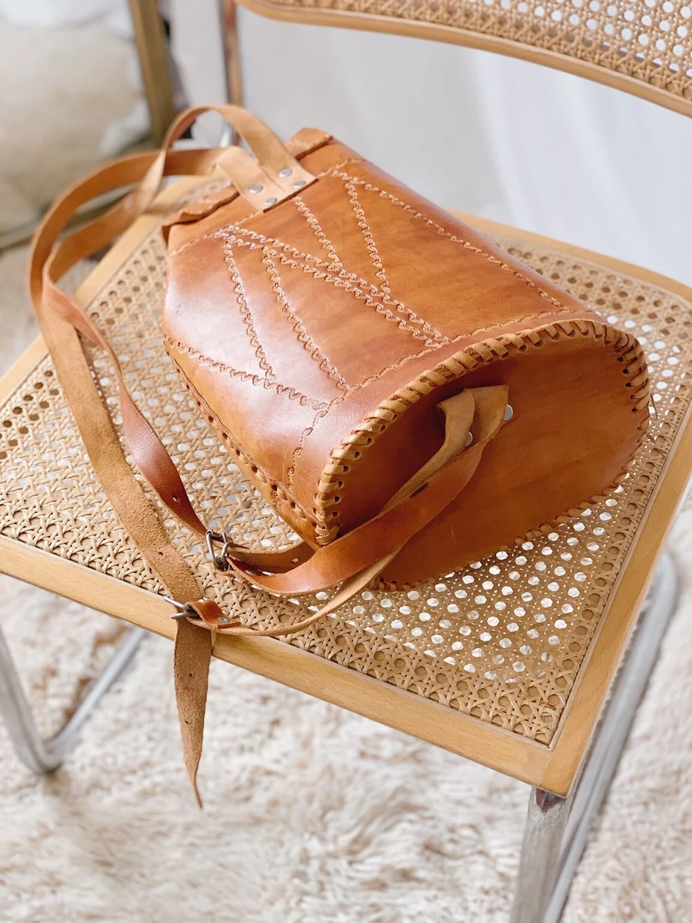 70s Tooled Leather Backpack  Schipper Vintage