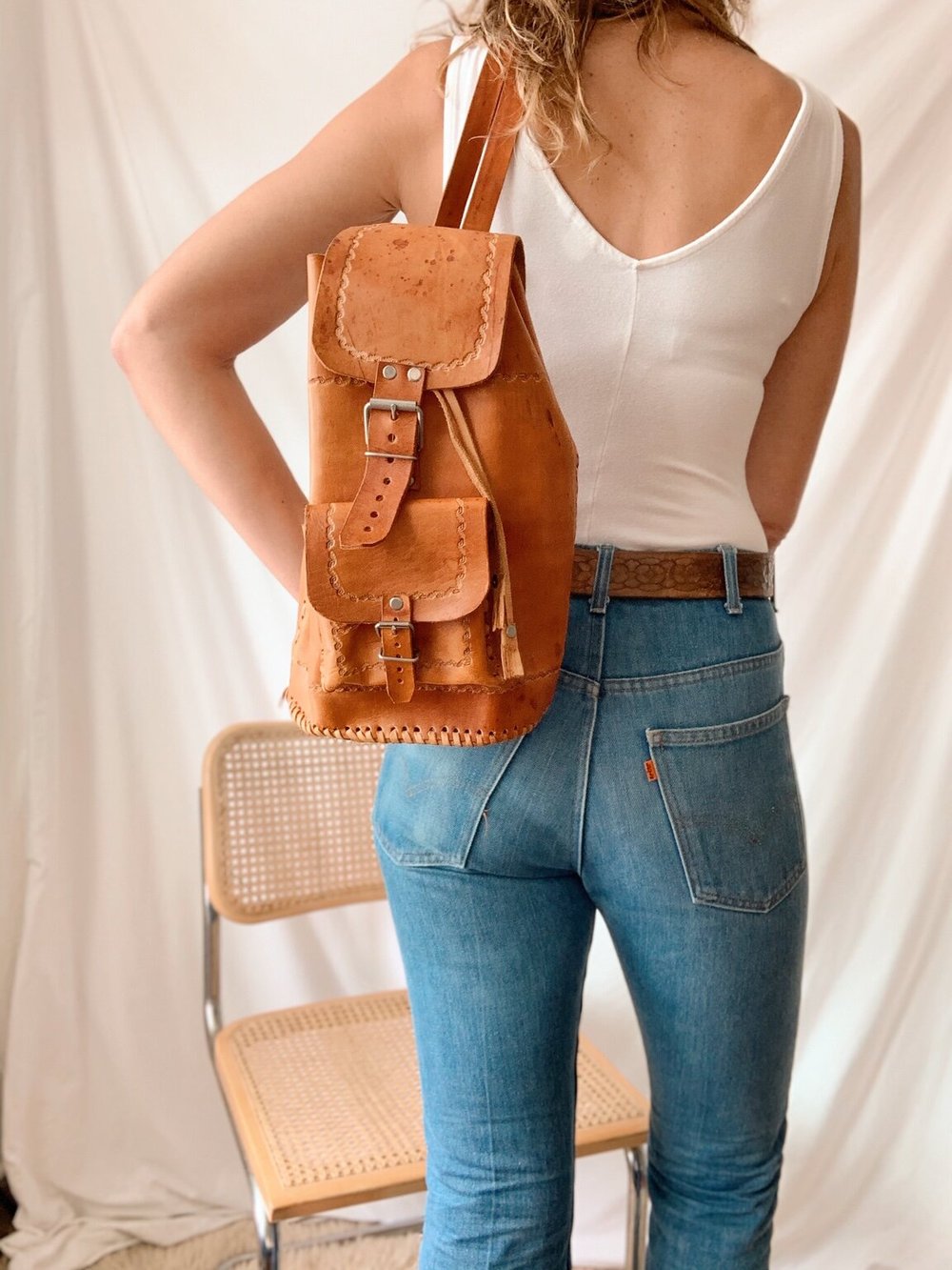 70s Tooled Leather Backpack  Schipper Vintage