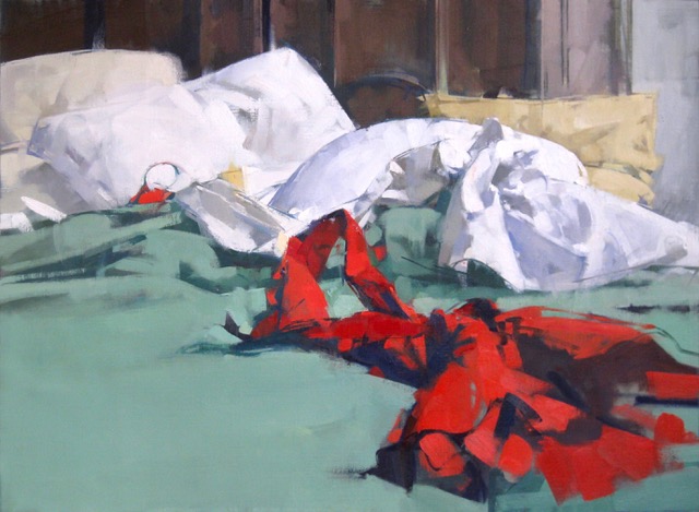 Red Dress on Green Bed