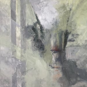 Collage Composition In Silver And Blue 36x36 Georgetown