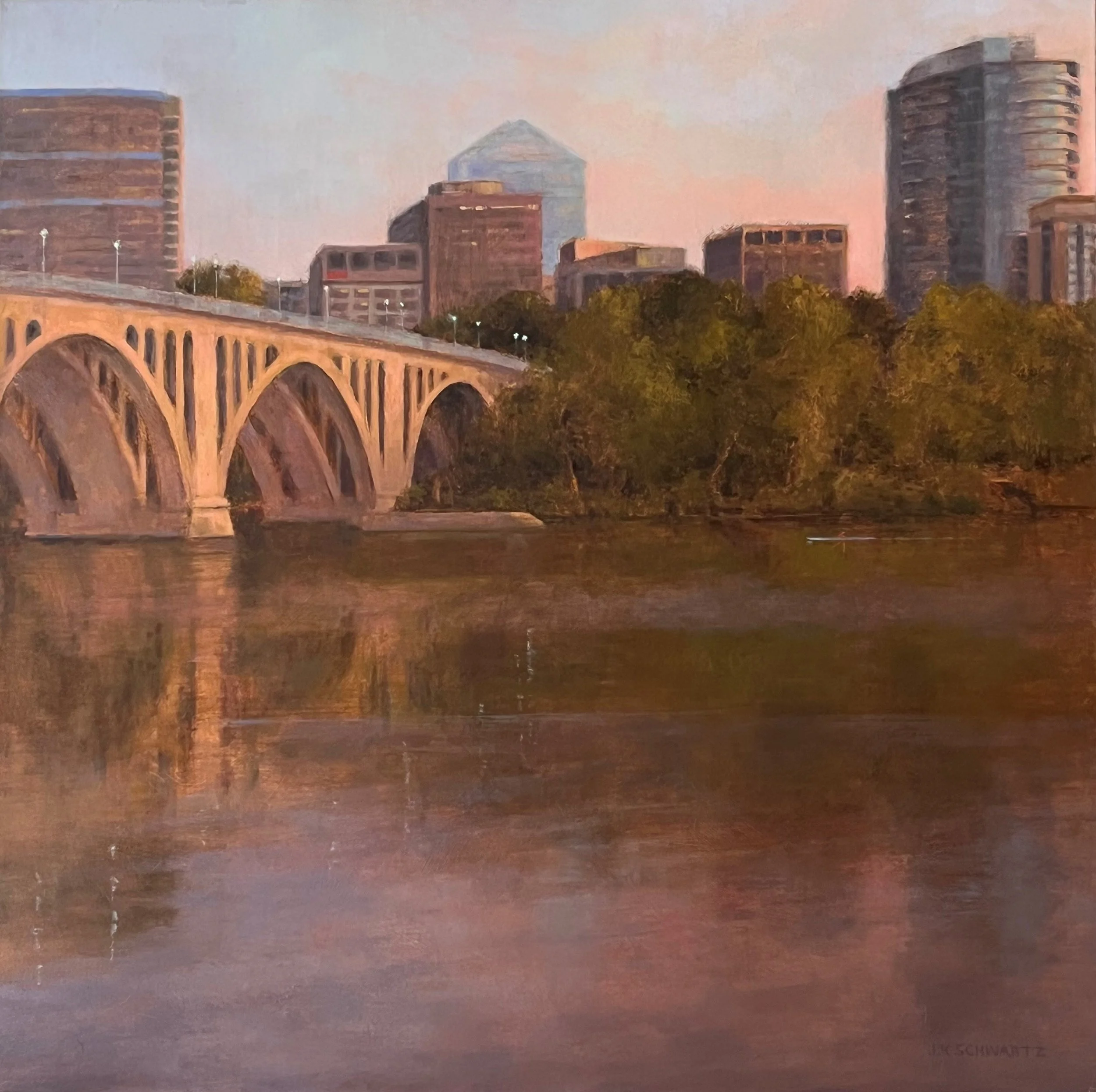 7.Schwartz_Jean_Rosslyn in a Rosy Light_32x32_fr.35.5x35.5 oil on canvas_2023_$4300_.jpg