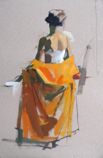 Woman in Orange and White Draped Hood