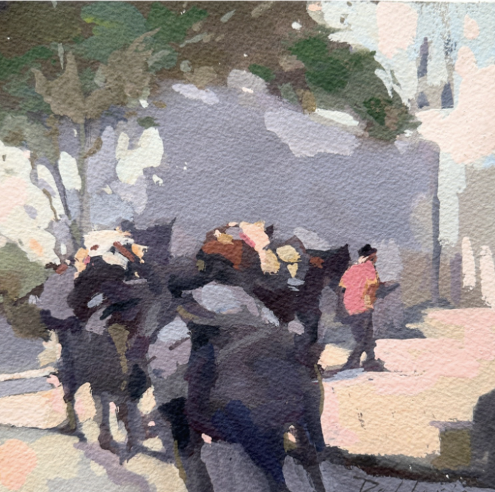    Leader of the Pack Gouache  Bernard Dellario $650  