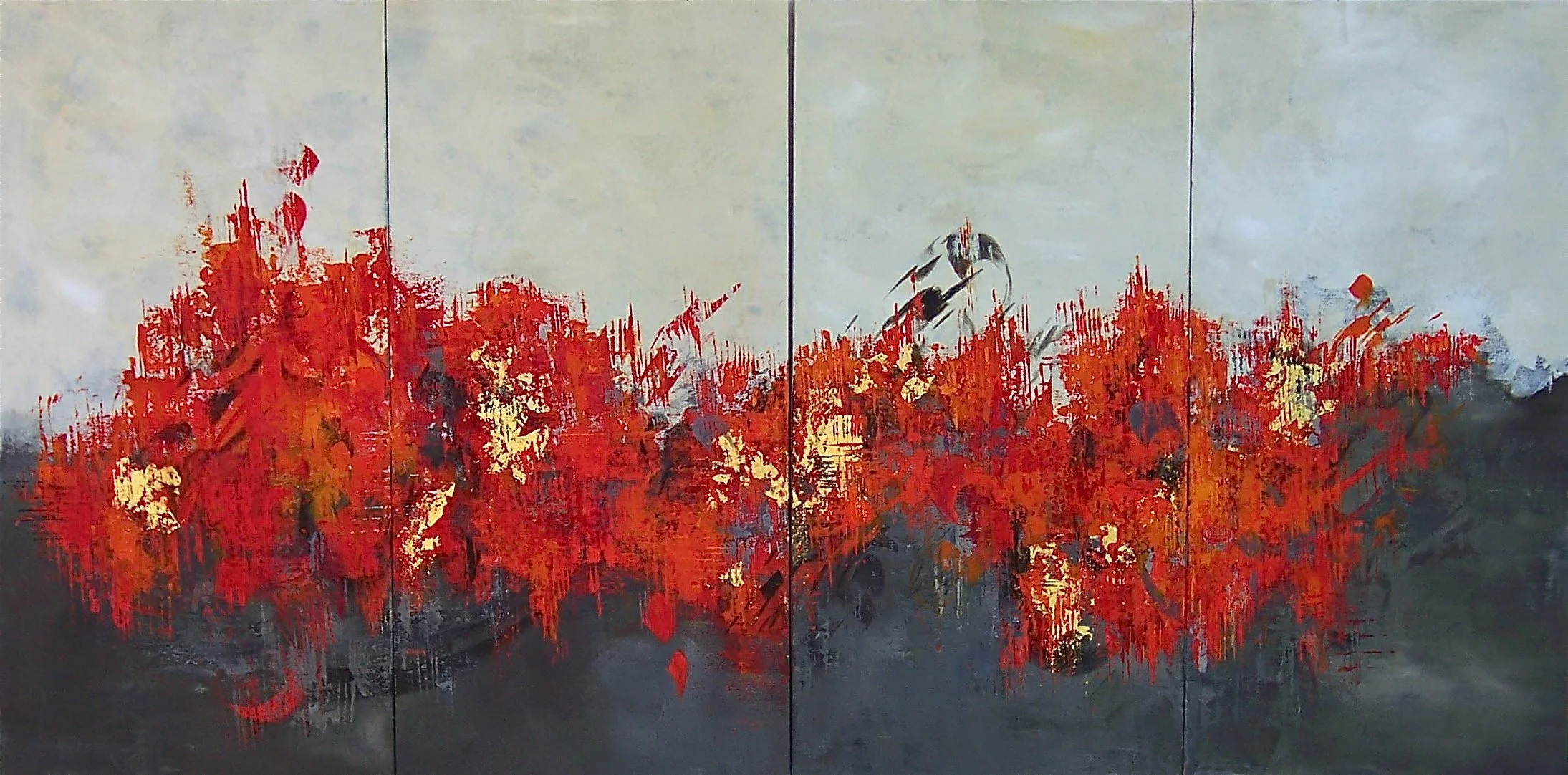 Feu d'amour (with frame ) acrylic and 23K gold leaf on canvas  48_x24_  $92002022.JPG