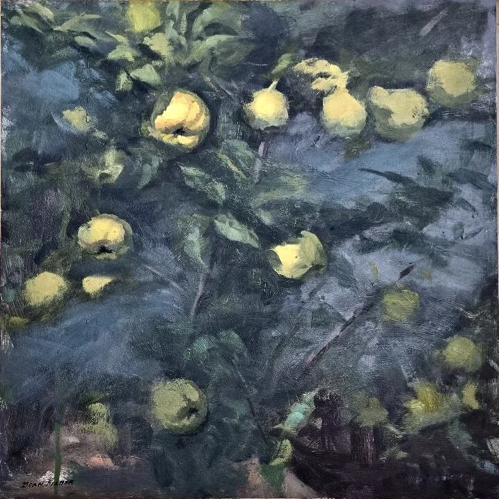 Quince Tree-Mid October_Oil on Panel_2026_24x24_25.5x25.5.JPG