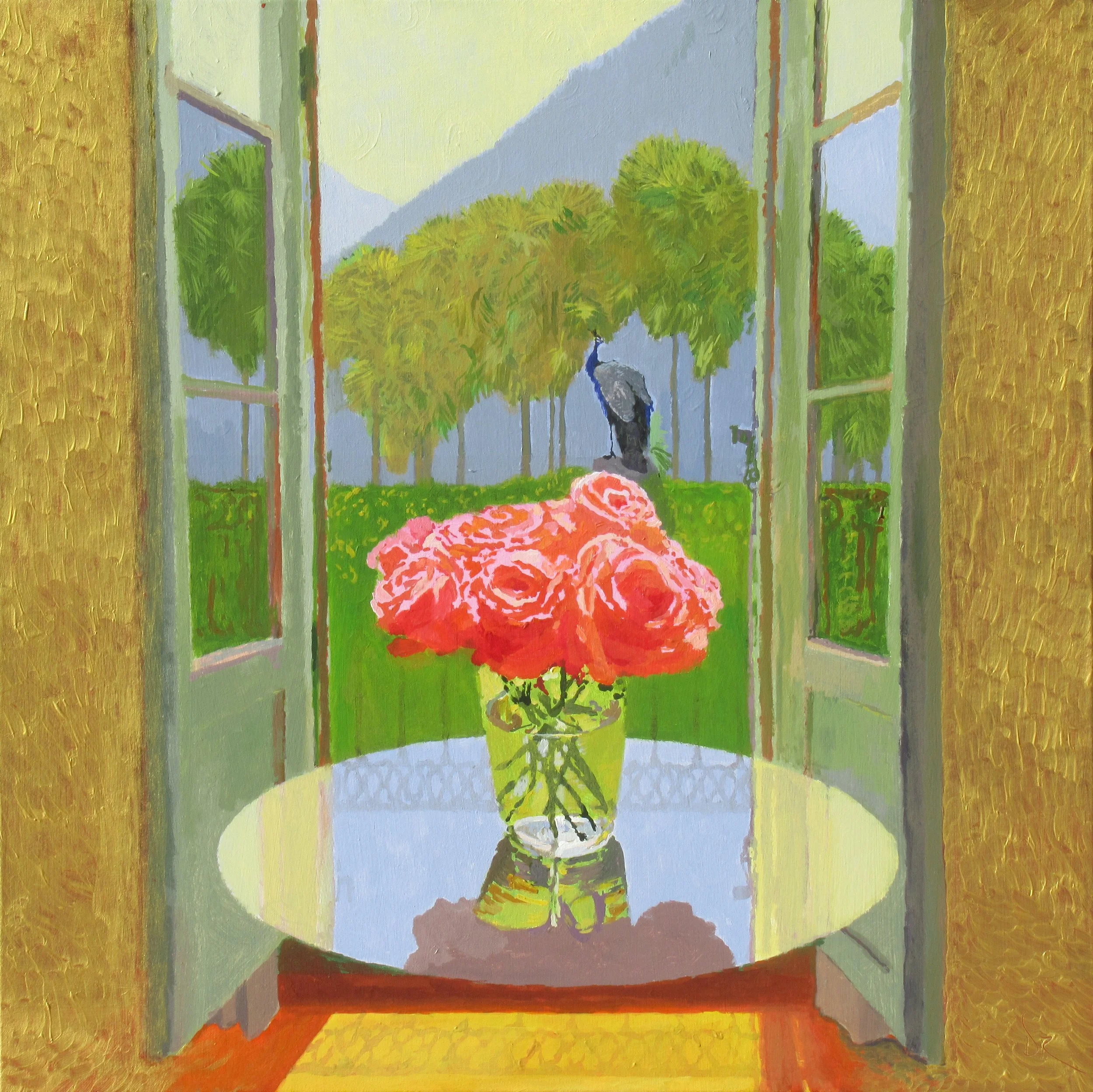 DavidRycroft_RosesAtWindow-withPeacock_82x82cm.JPG