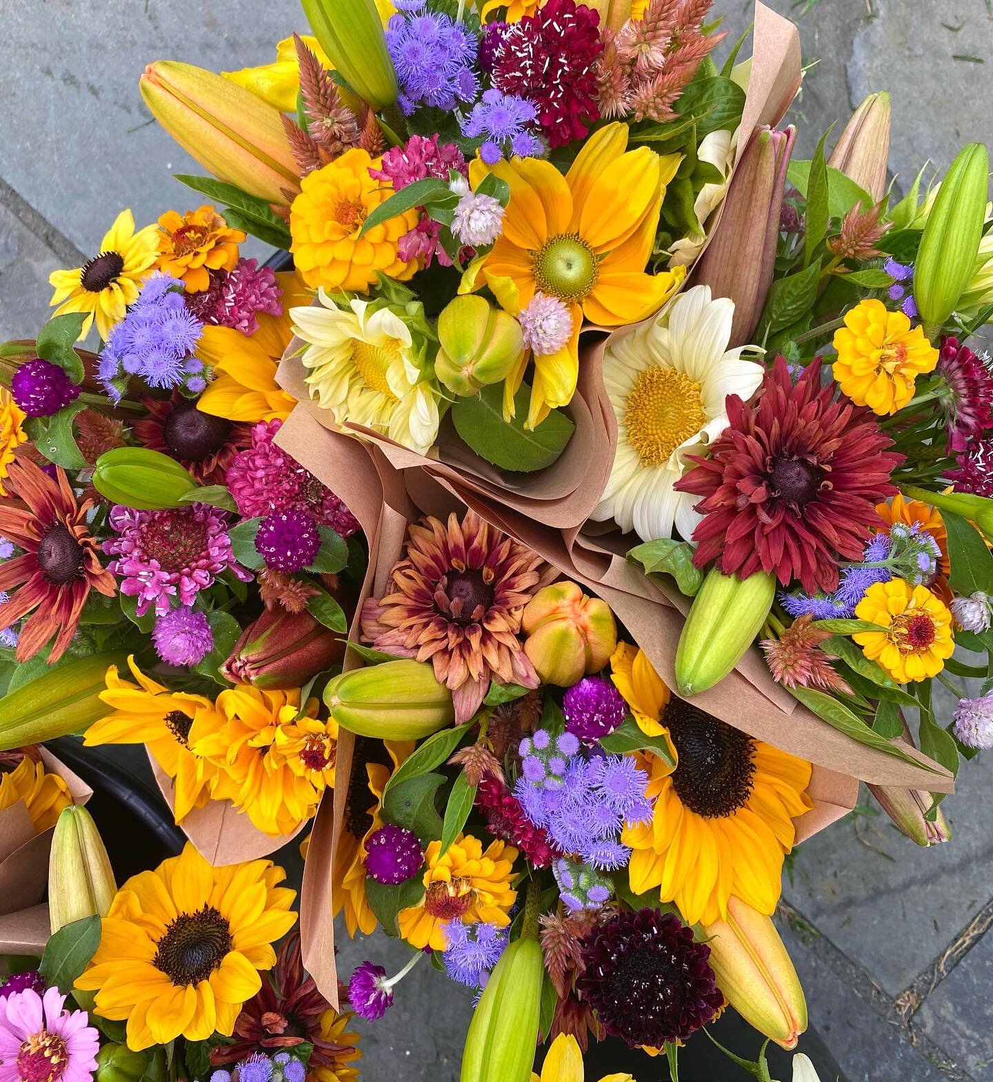 White Lite Sunflowers tucked into bouquets yesterday. I&rsquo;m at that point in the season where I&rsquo;m sooo tired, but somehow the flowers keep me going. You just might find me sleeping in the garden later today 😆💐
.
.
#bouquet #bouquets #bouq