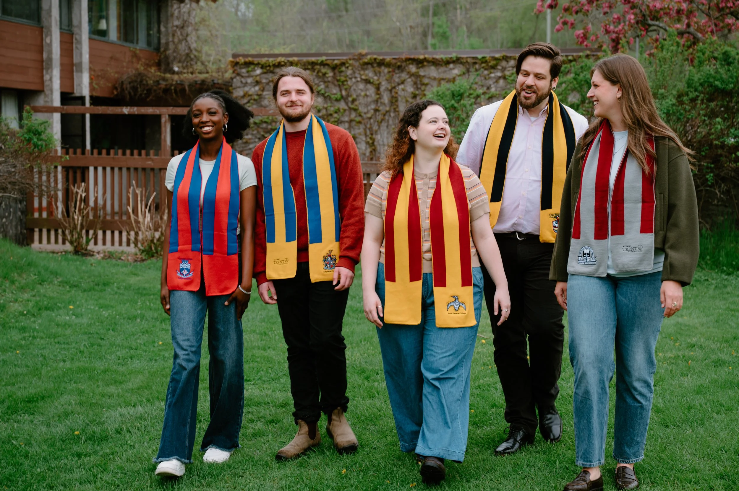 Students walking through Trent University campus, lifestyle photography