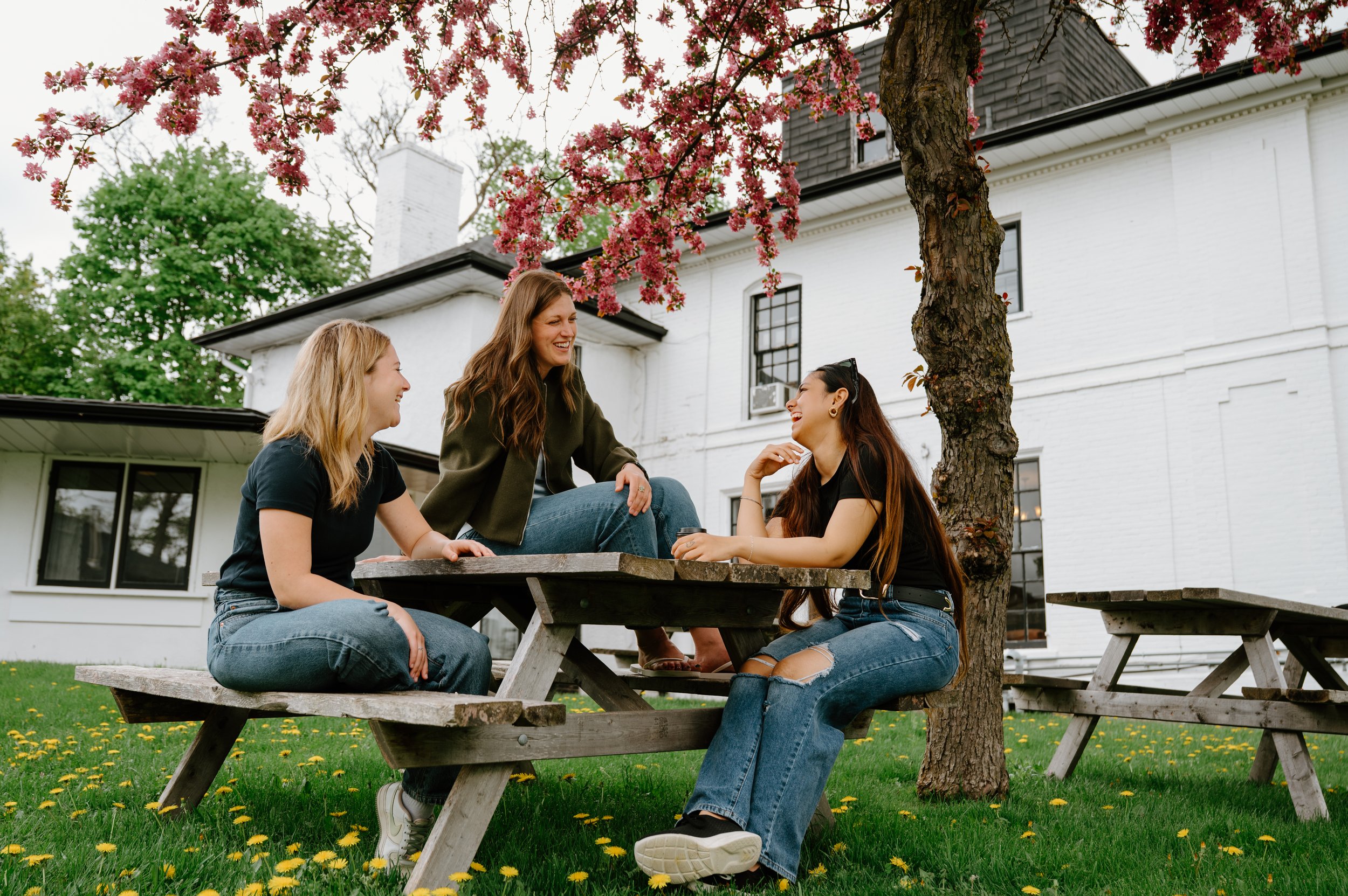 Students enjoying campus life at Trent University, lifestyle photography