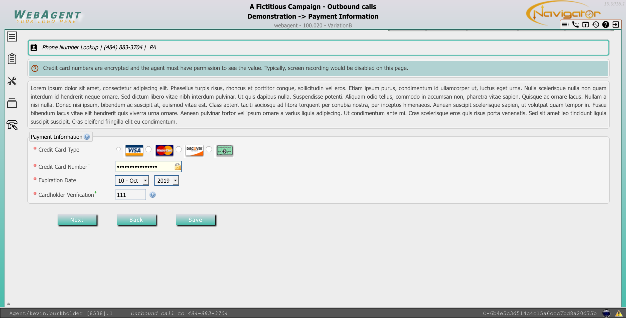 Example Payment with Encrypted Field