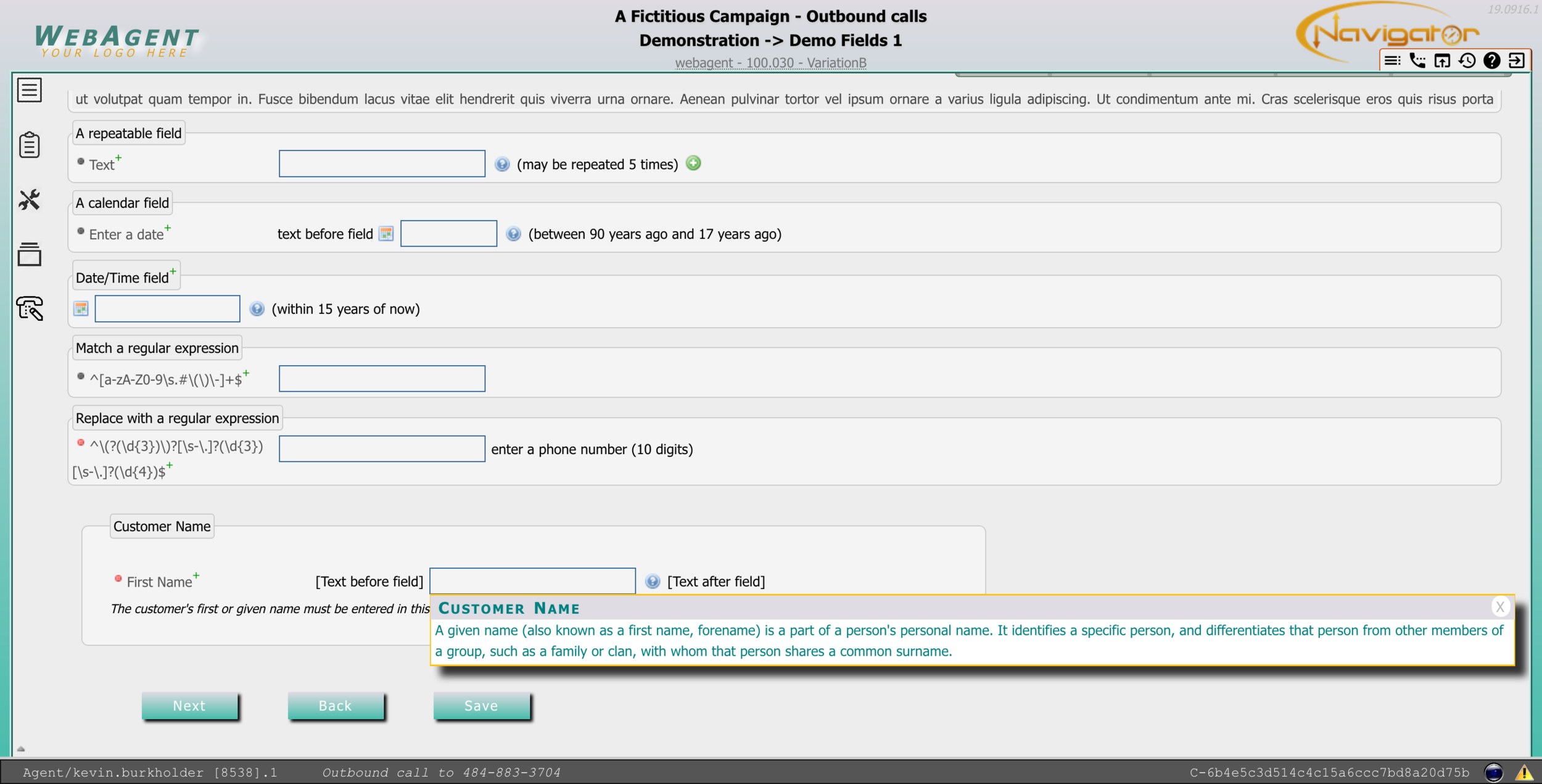 Demonstration with Field Level Help