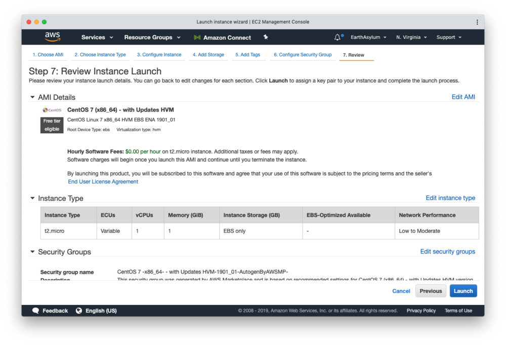 5) Review instance and launch