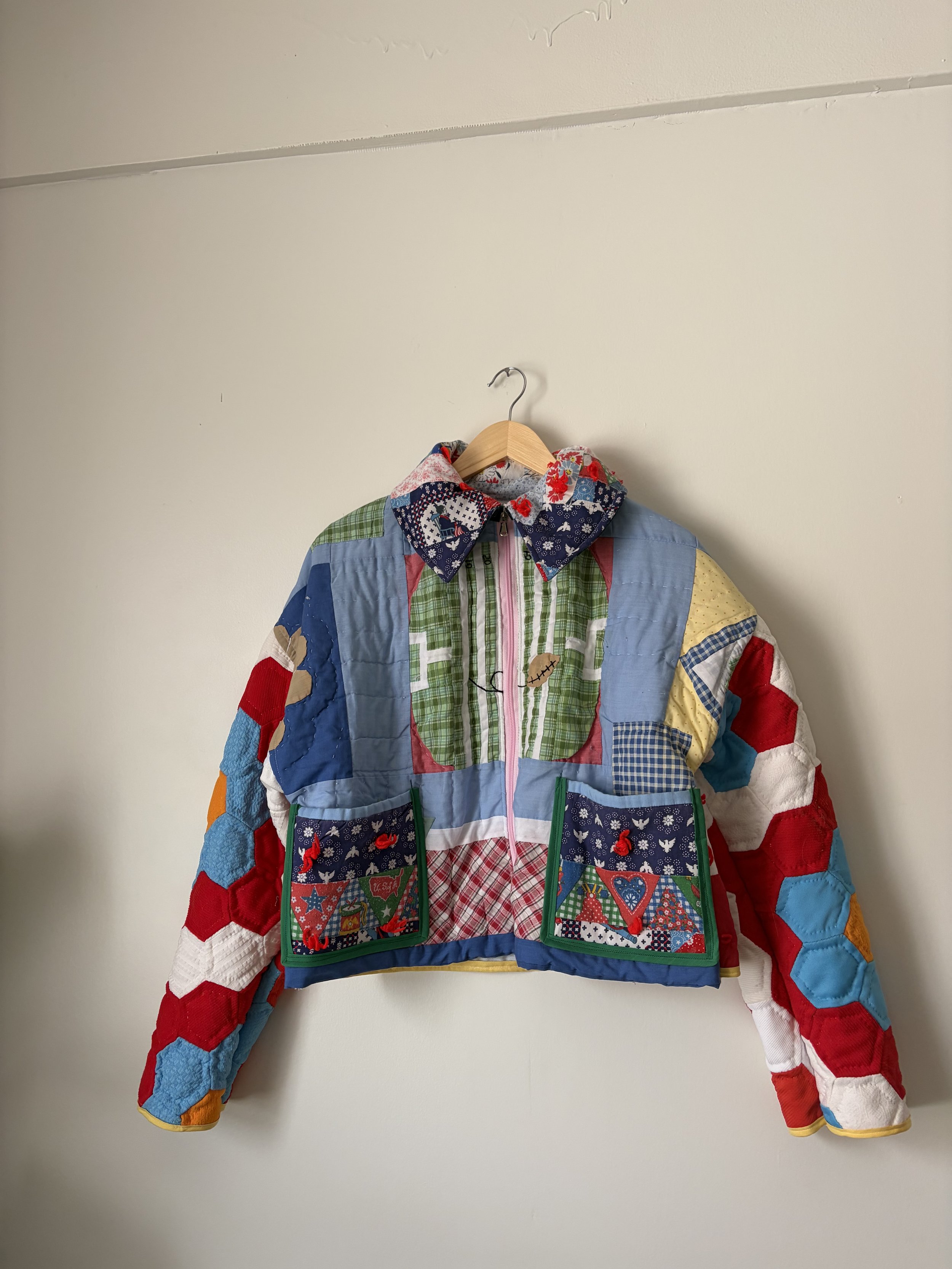 #113 - Mixed Patchwork Quilt Trucker Coat