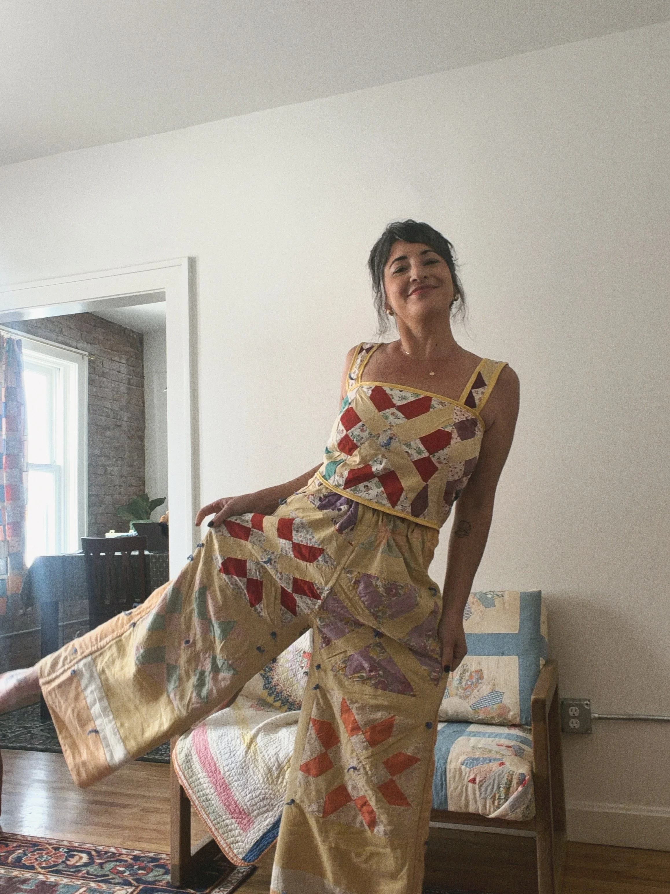 Yellow Quilt Corset Top + Pants Set