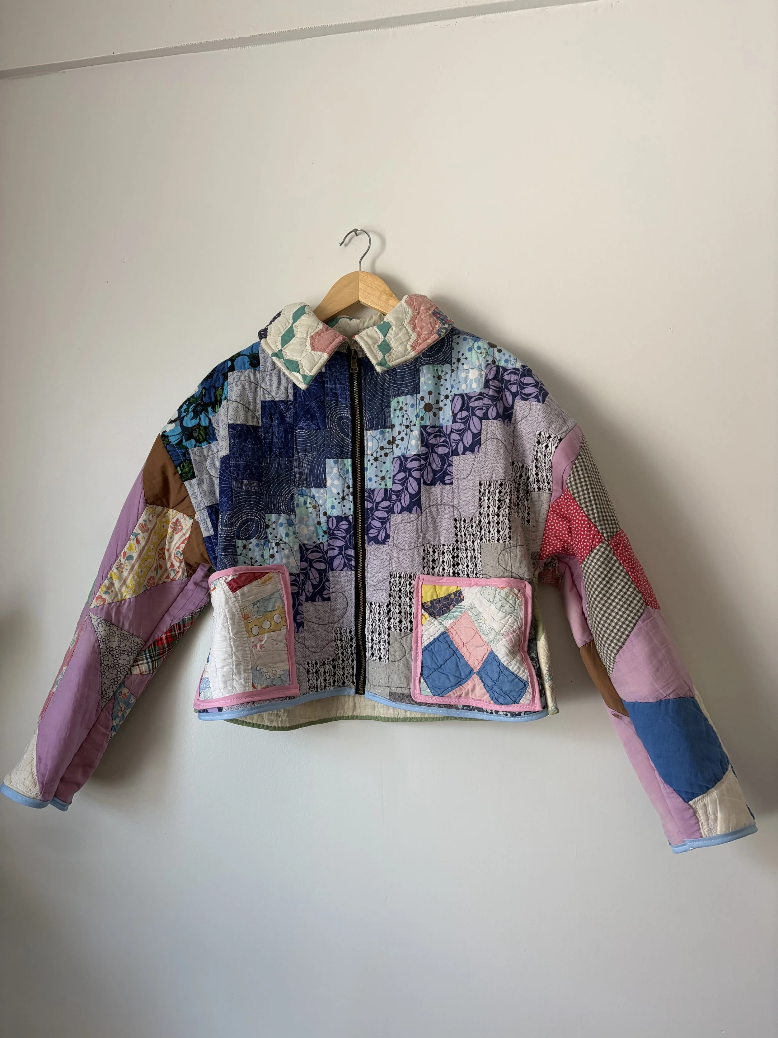 #114 - Mixed Patchwork Quilt Trucker Coat