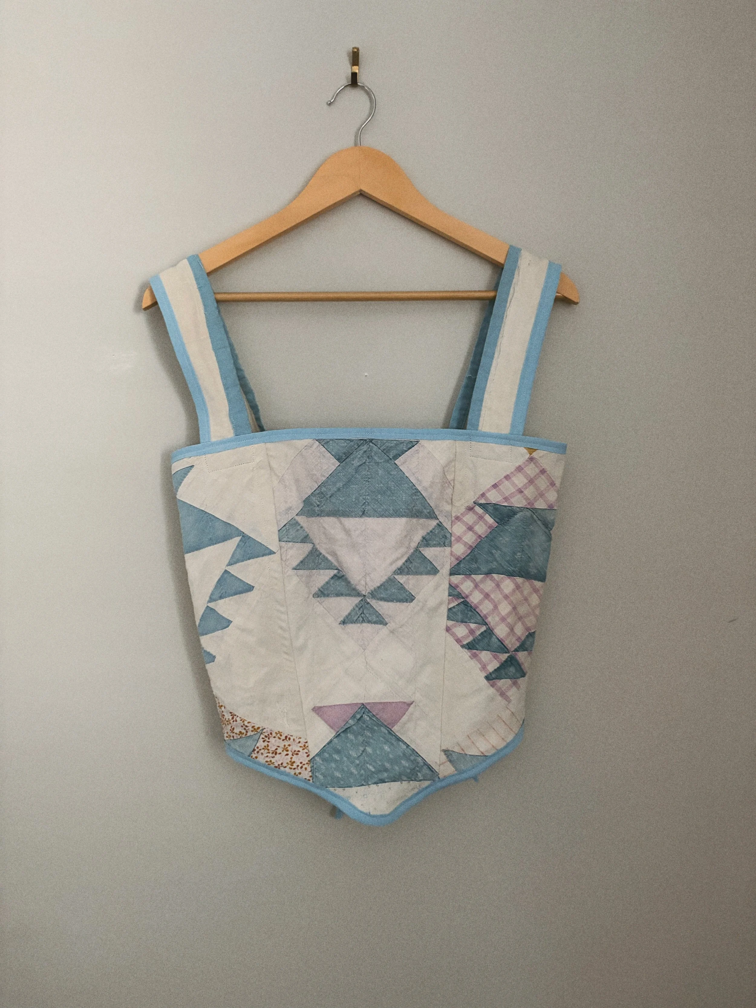Quilted Corset - White and Denim Basket Quilt